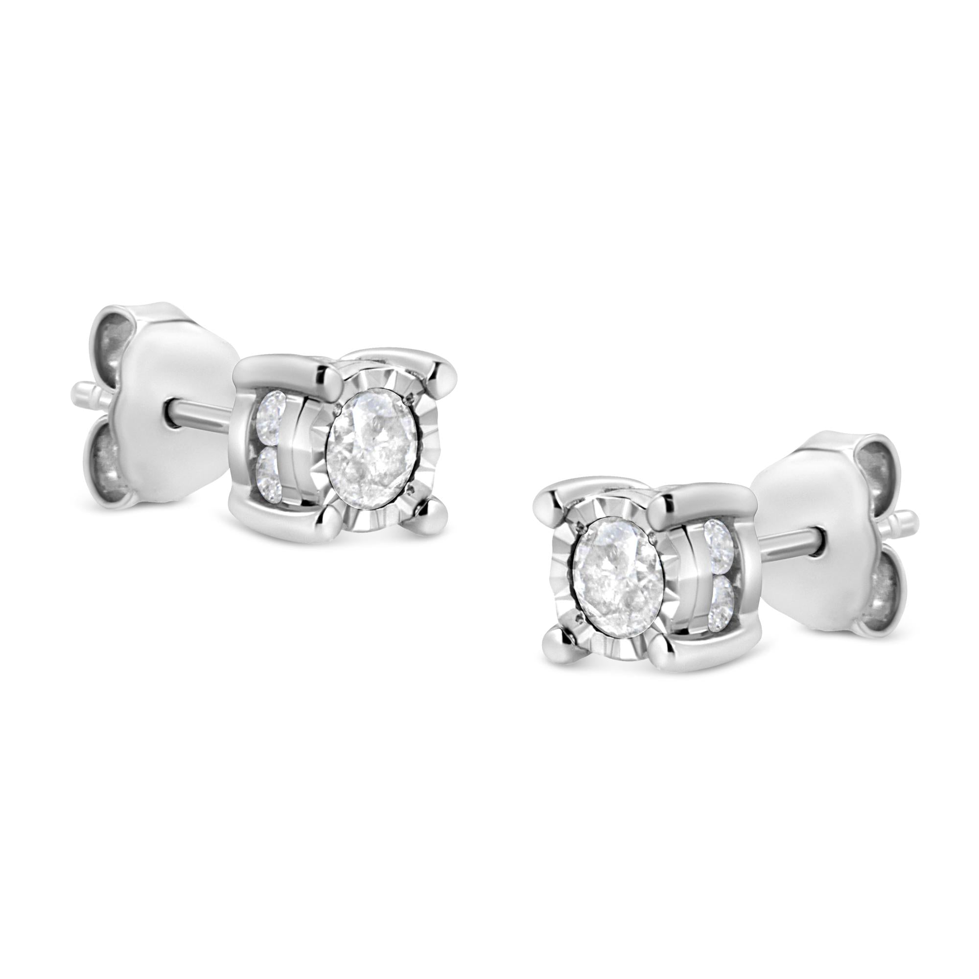 .925 Sterling Silver 1.0 Cttw Round Brilliant-Cut Diamond Miracle-Set Solitaire Stud Earrings (H-I Color, I2-I3 Clarity)-2