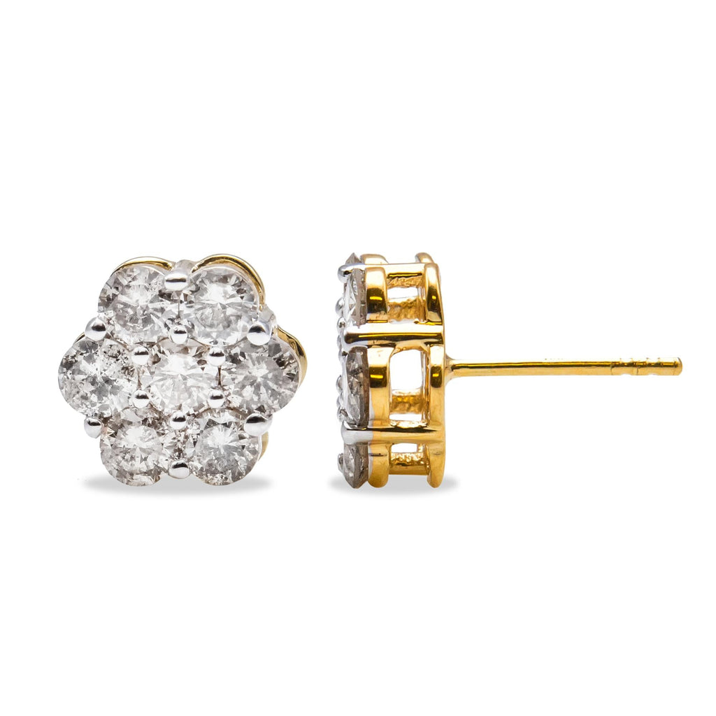 14K Yellow Gold 2.0 Cttw Diamond Floral Cluster Stud Earring with Screw Back (H-I Color, SI1-SI2 Clarity)-2