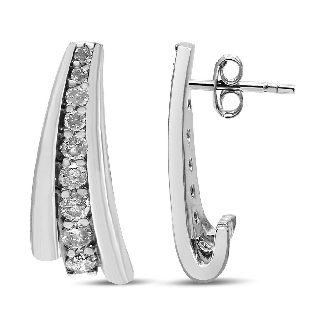 .925 Sterling Silver 1 Cttw Round Diamond Graduated Huggie Earrings (I2-I3 Clarity, I-J Color)-2