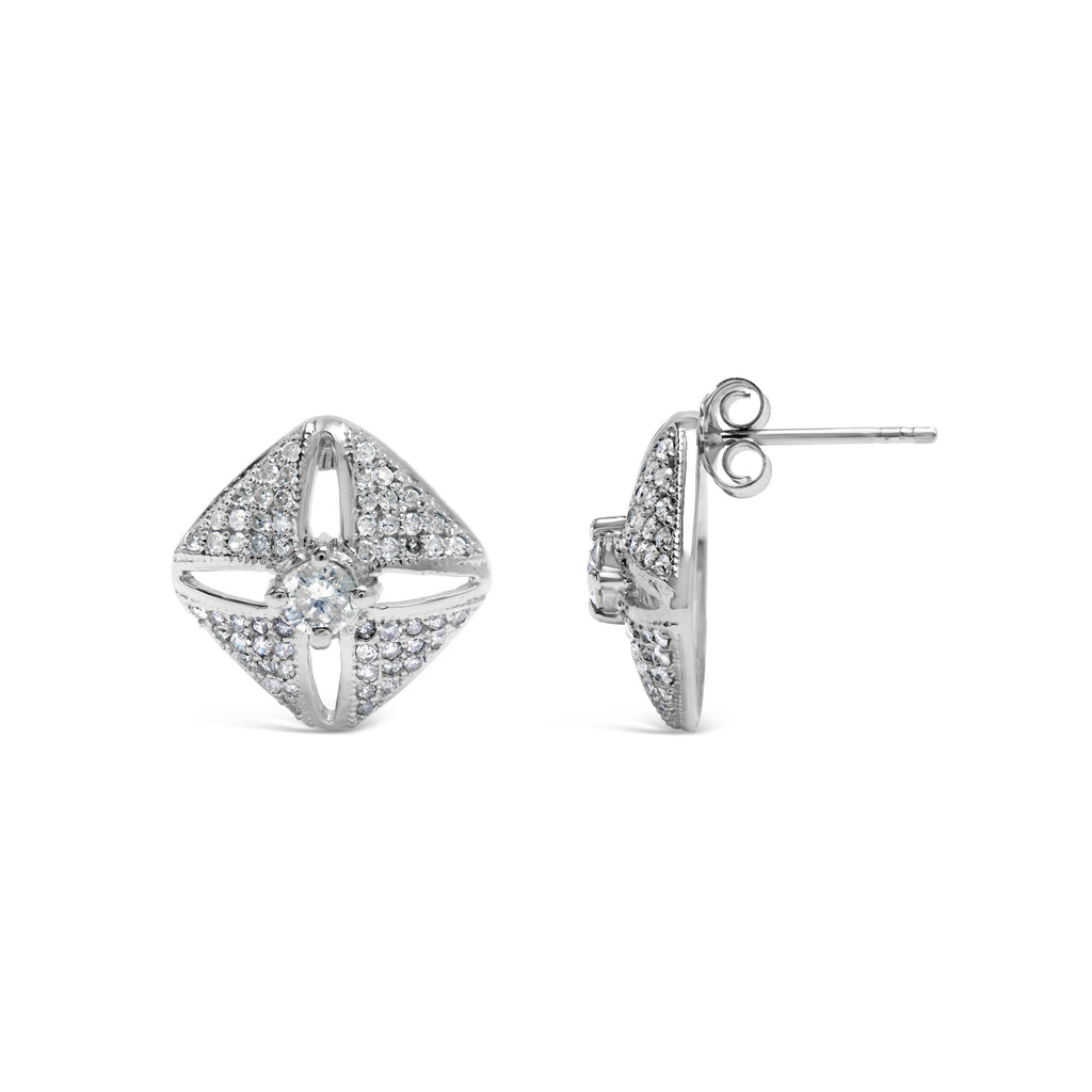 .925 Sterling Silver 1.0 Cttw Diamond Studded Rhombus Stud Earring (H-I Color, I2-I3 Clarity)-2