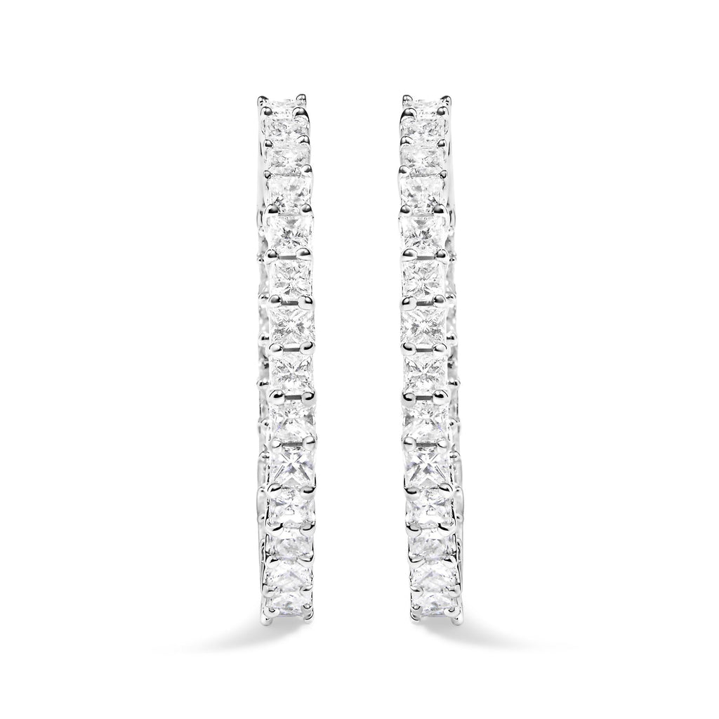 14K White Gold Natural Princess Cut Diamond Inside Out Hoop Earrings (G-H Color, SI2-I1 Clarity)-4