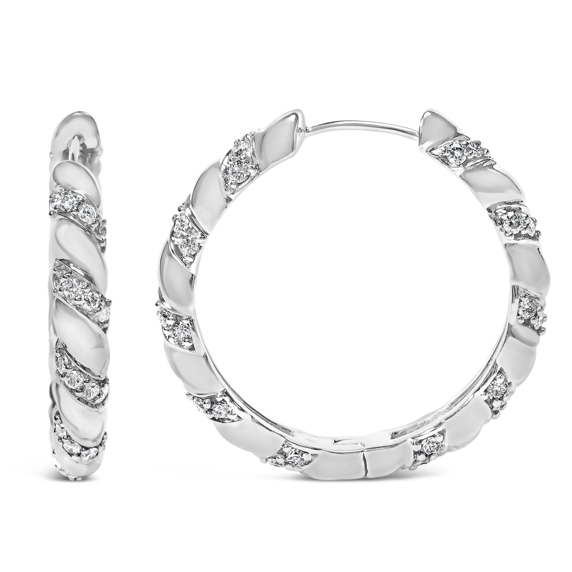 14K White Gold 1 1/5 Cttw Lab Grown Diamond Swirl Design 1" Inch Hoop Earrings (F-G Color, VS1-VS2 Clarity)-2