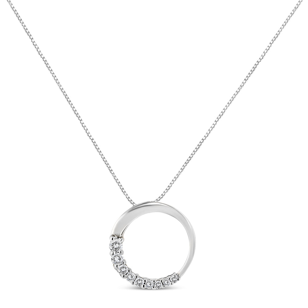 14K Gold 1/4 Cttw Round-Cut Graduating Diamond Open Circle Hoop 18" Pendant Necklace (J-K Color, I1-I2 Clarity)-4