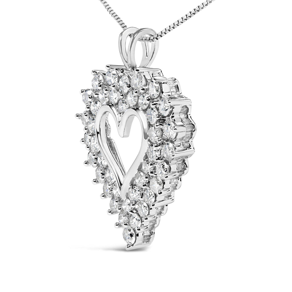 925 Sterling Silver 4.0 Cttw Diamond Two Row Open Heart 18" Pendant Necklace (I-J Color, I2-I3 Clarity)-2