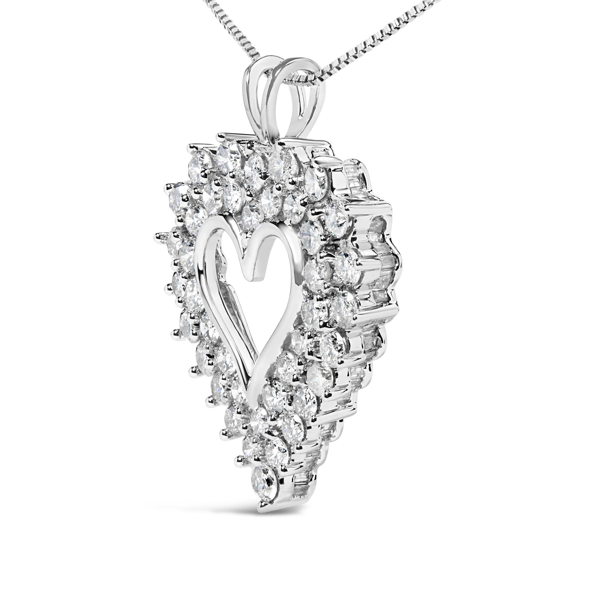 925 Sterling Silver 4.0 Cttw Diamond Two Row Open Heart 18" Pendant Necklace (I-J Color, I2-I3 Clarity)-2