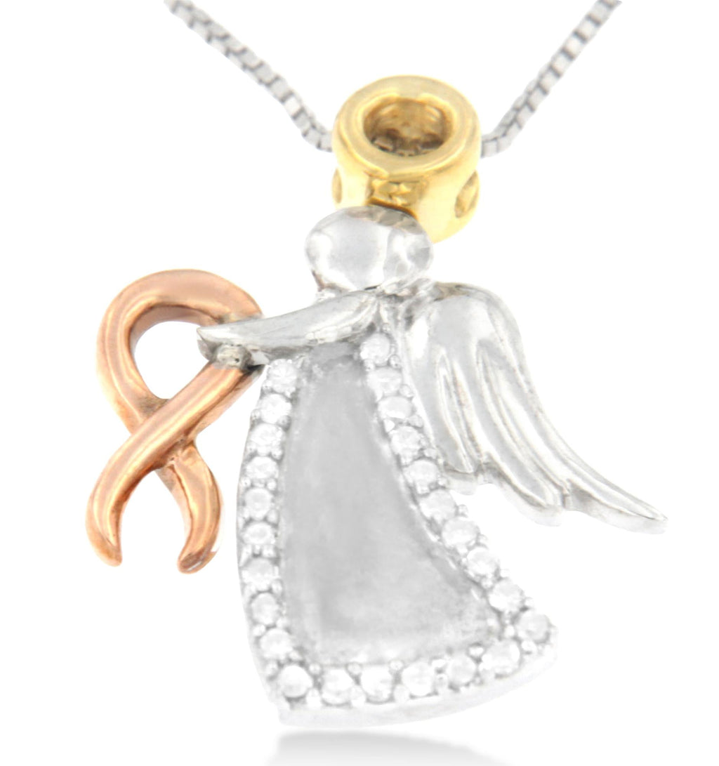 10K Tri-Color Gold Diamond-Accented Angel Awareness Ribbon Pendant Necklace (H-I Color, I1-I2 Clarity)-2