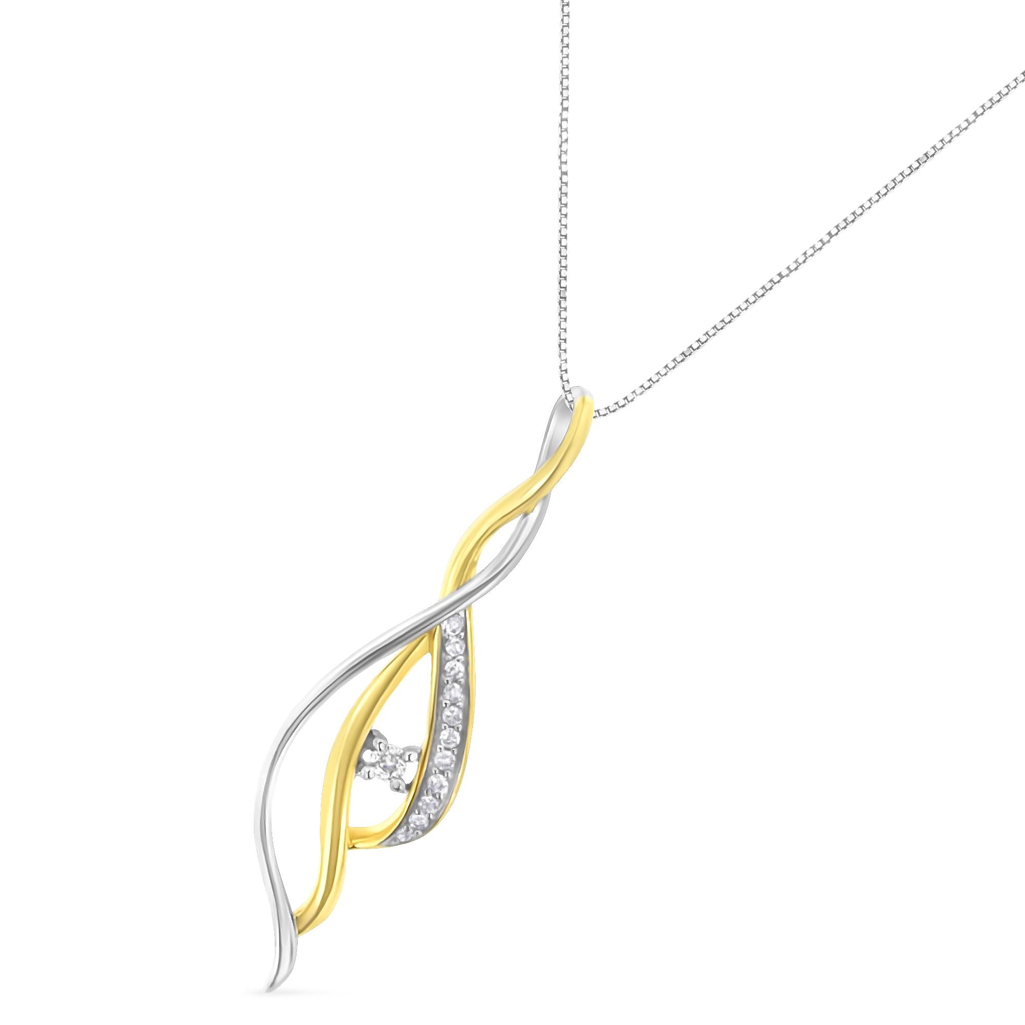 10K Yellow and White Gold Round Cut Diamond Accent Cascade 18" Pendant Necklace (J-K Color, I2-I3 Clarity)-2