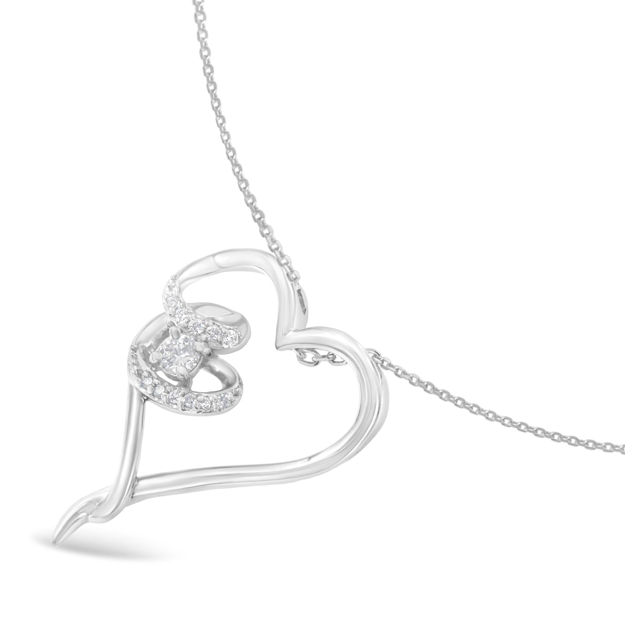 .925 Sterling Silver 1/10 cttw Diamond Heart Pendant Necklace (H-I, I1-I2)-2