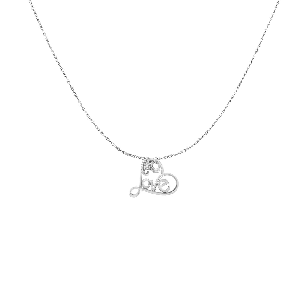 .925 Sterling Silver 1/10 Cttw Round Brilliant-Cut Diamond Accented Open Heart with Love 18" Pendant Necklace (H-I Color, I1-I2 Clarity)-2