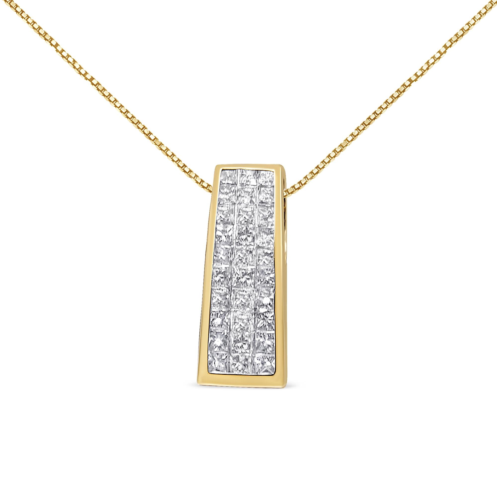 14K Yellow Gold 1 1/2 cttw Princess Cut Diamond Greek Column Pendant Necklace (G-H, VS1-VS2)-2