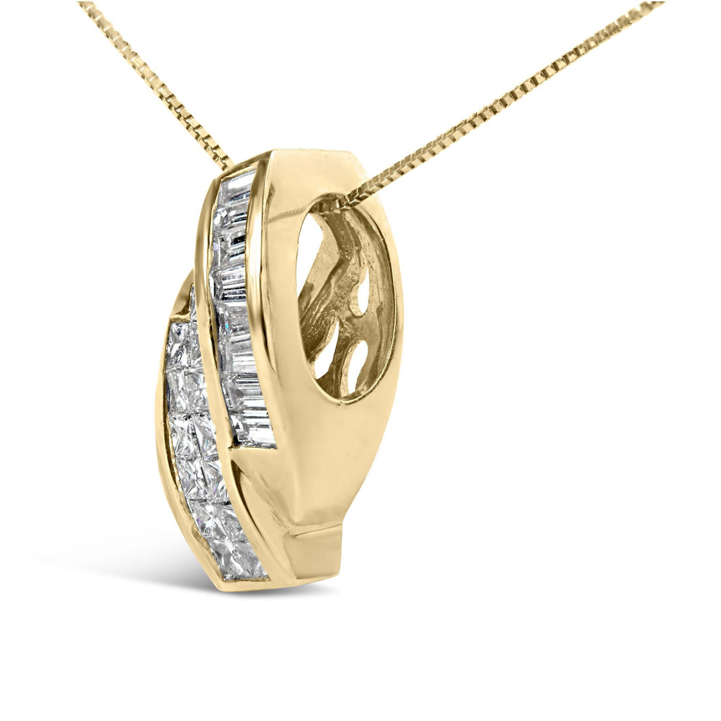 14k Yellow Gold 1 1/3 Cttw Princess and Baguette-cut Diamond Double Curved Pendant Necklace (H-I Color ,VS1-VS2 Clarity) - NO CHAIN INCLUDED-2