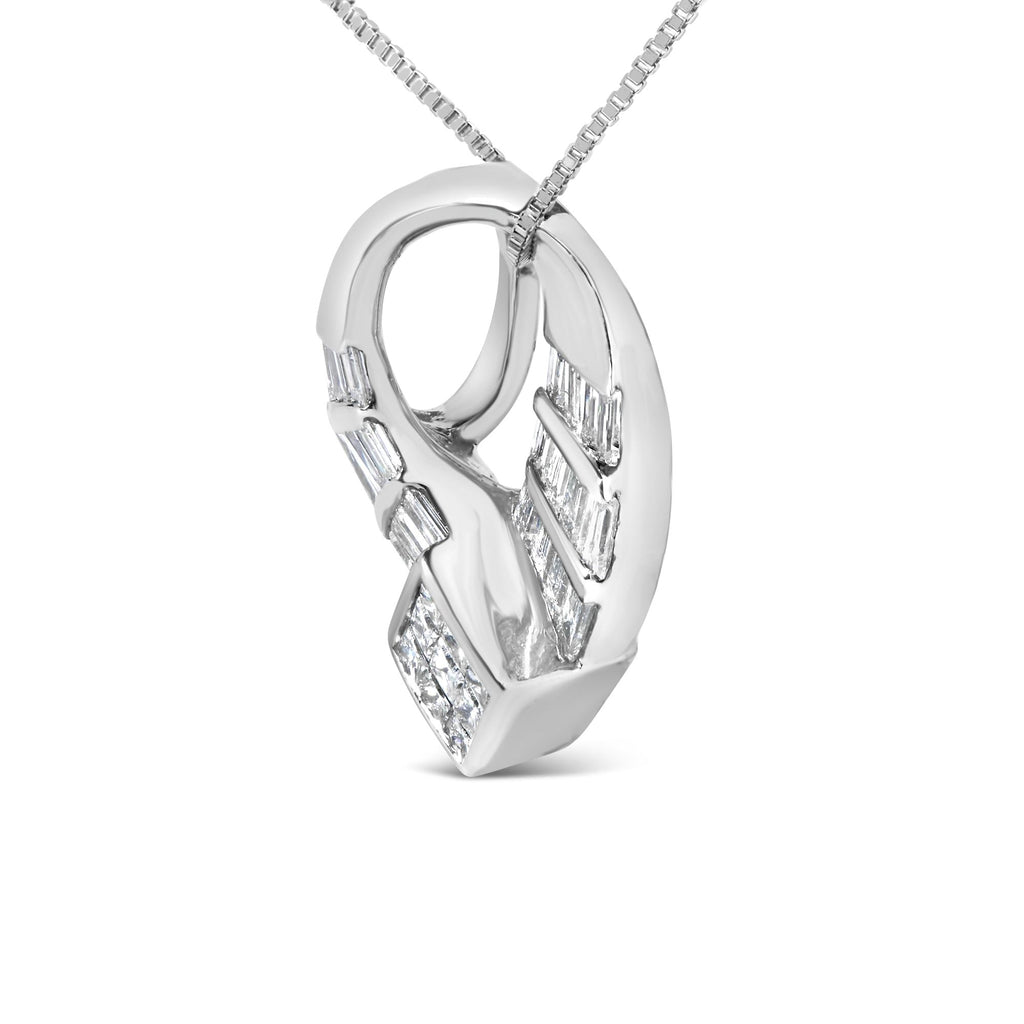 14k White Gold 1 5/8 Cttw Invisible Set Princess and Channel Set Baguette Diamond Curved Oval Shape Pendant Necklace (G-H Color, VS2-SI1 Clarity)-2