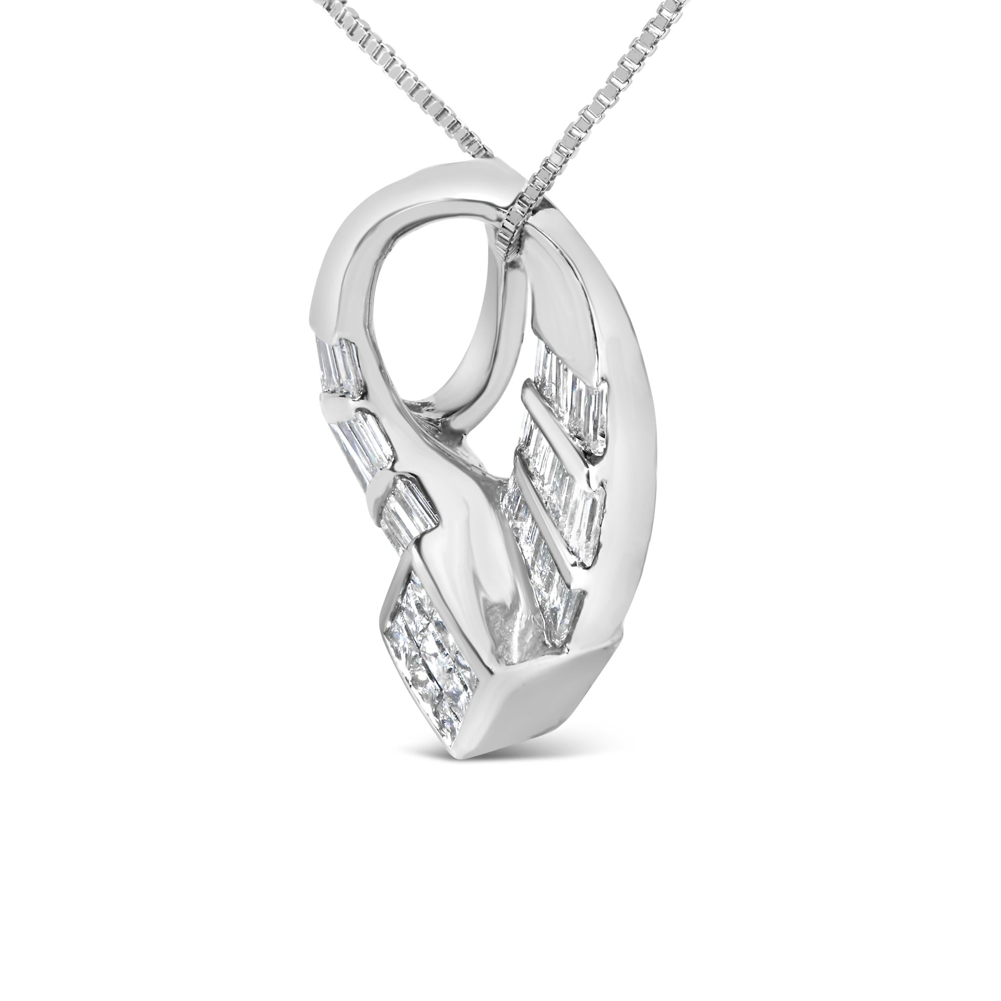 14k White Gold 1 5/8 Cttw Invisible Set Princess and Channel Set Baguette Diamond Curved Oval Shape Pendant Necklace (G-H Color, VS2-SI1 Clarity)-2
