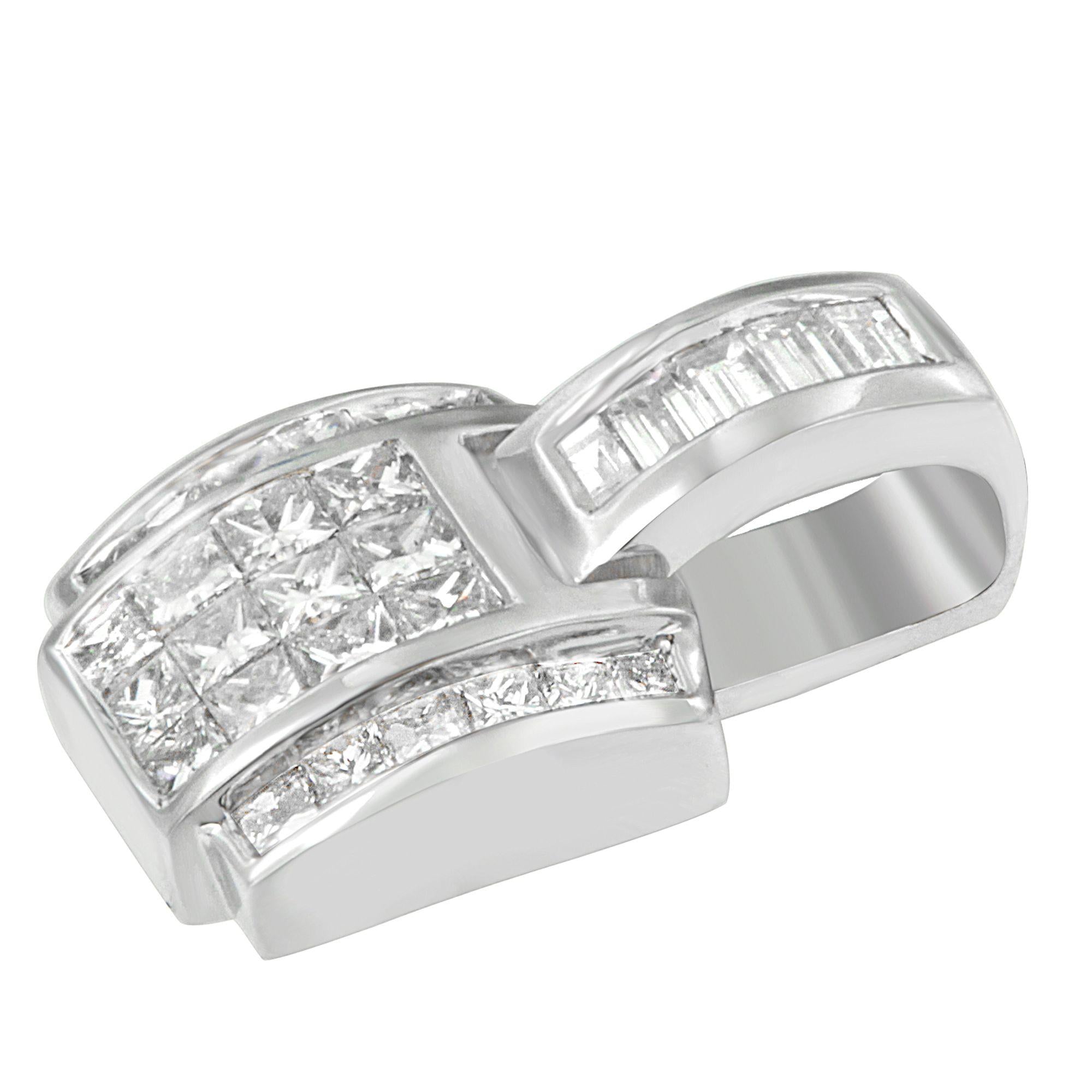 14K White Gold 2 1/5 Cttw Princess Cut Composite Diamond Pendant with Diamond Bale Pendant Necklace (H-I Color,SI1-SI2 Clarity) - NO CHAIN INCLUDED-2