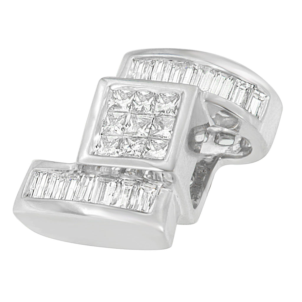 14K White Gold 1 2/5 cttw Princess and Baguette Cut Diamond Zig Zag Pendant Necklace (H-I, SI1-SI2)-2