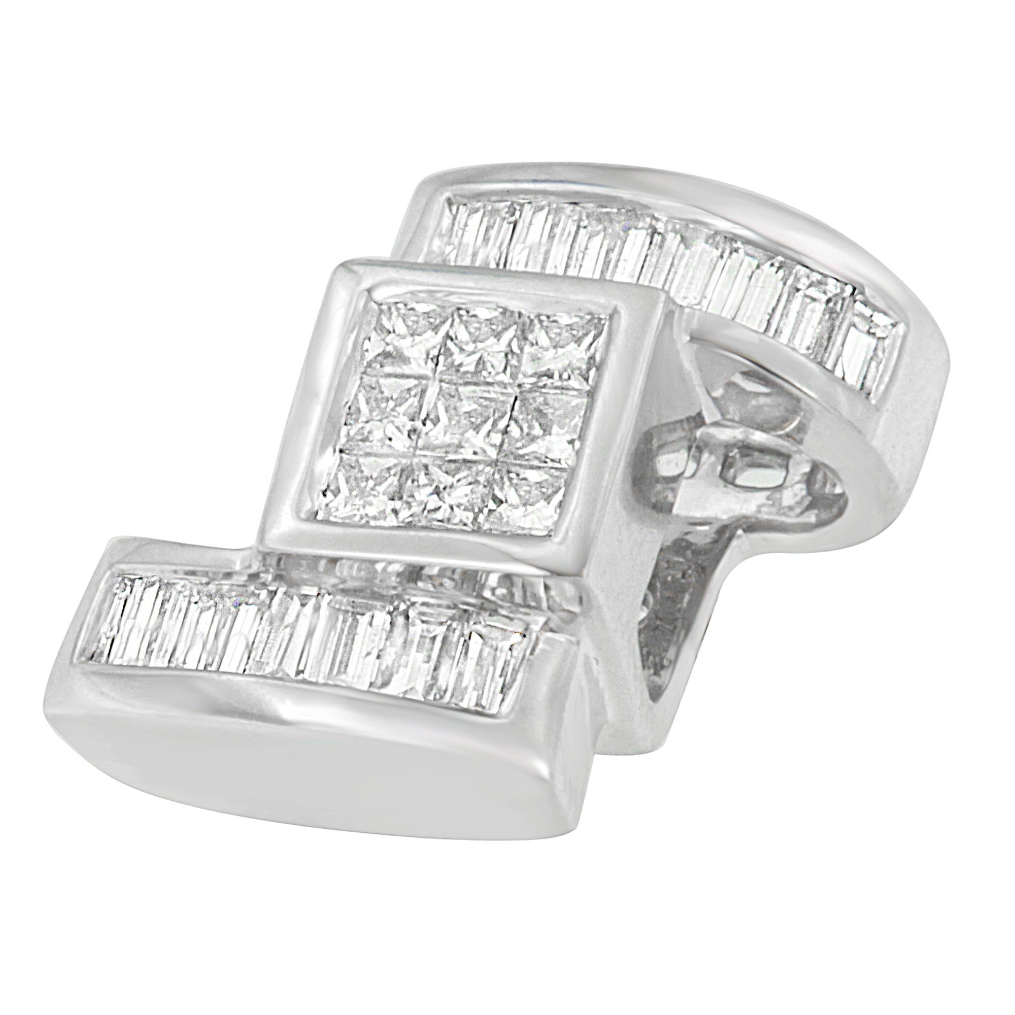 14K White Gold 1 2/5 cttw Princess and Baguette Cut Diamond Zig Zag Pendant Necklace (H-I, SI1-SI2)-2