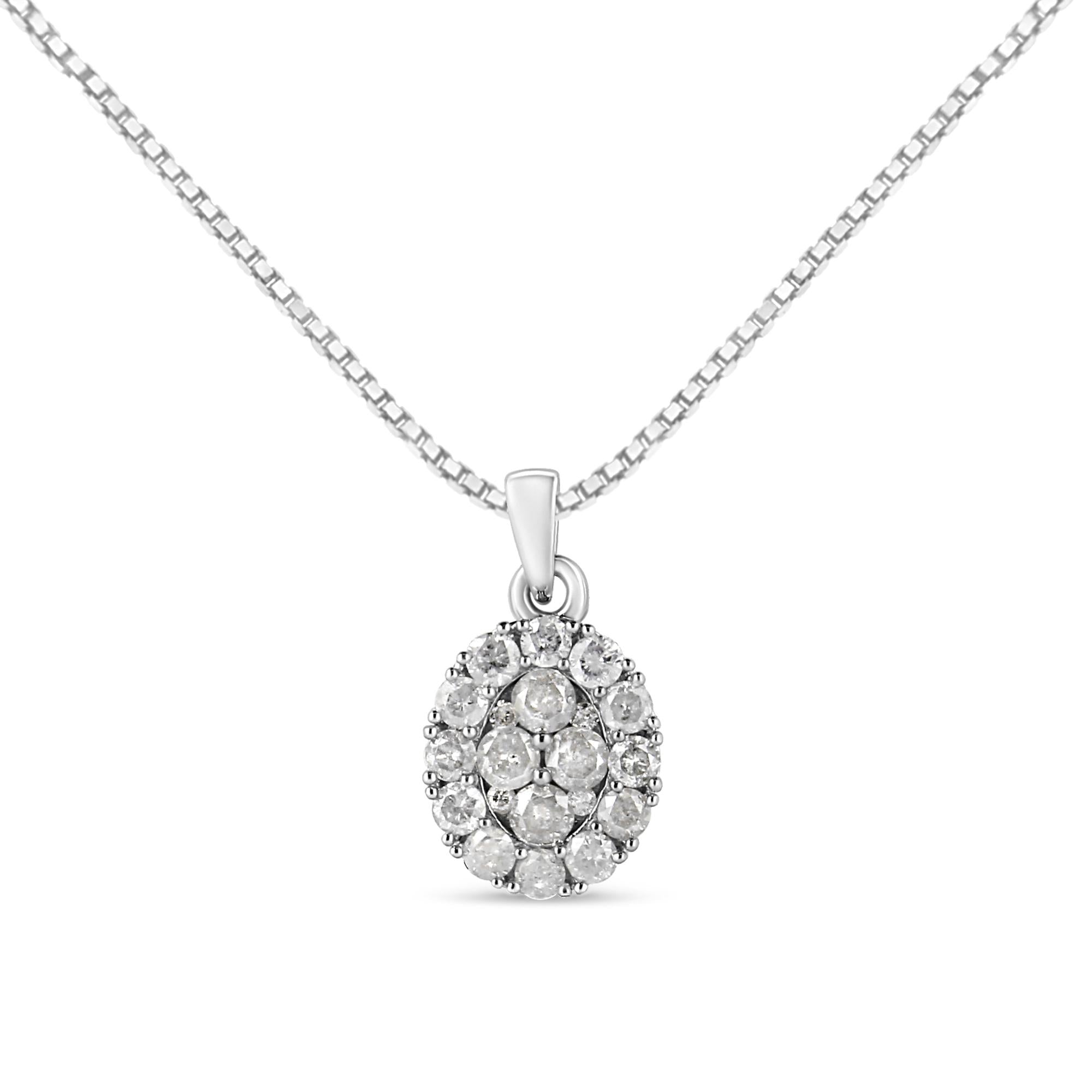 .925 Sterling Silver 1 1/2 Cttw Diamond Oval Cluster Pendant Necklace (I-J Color, I2-I3 Clarity) - 18"-2