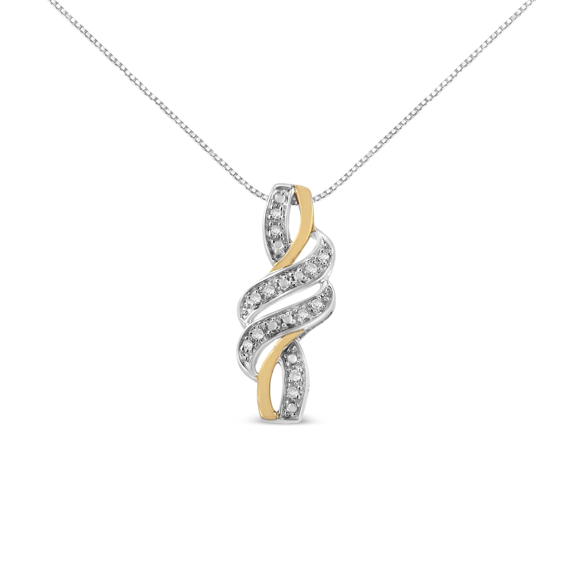 10K Yellow Gold Plated .925 Sterling Silver 1/20 cttw Round Cut Diamond Swirl Pendant Necklace (H-I Color, I2-I3 Clarity)-2