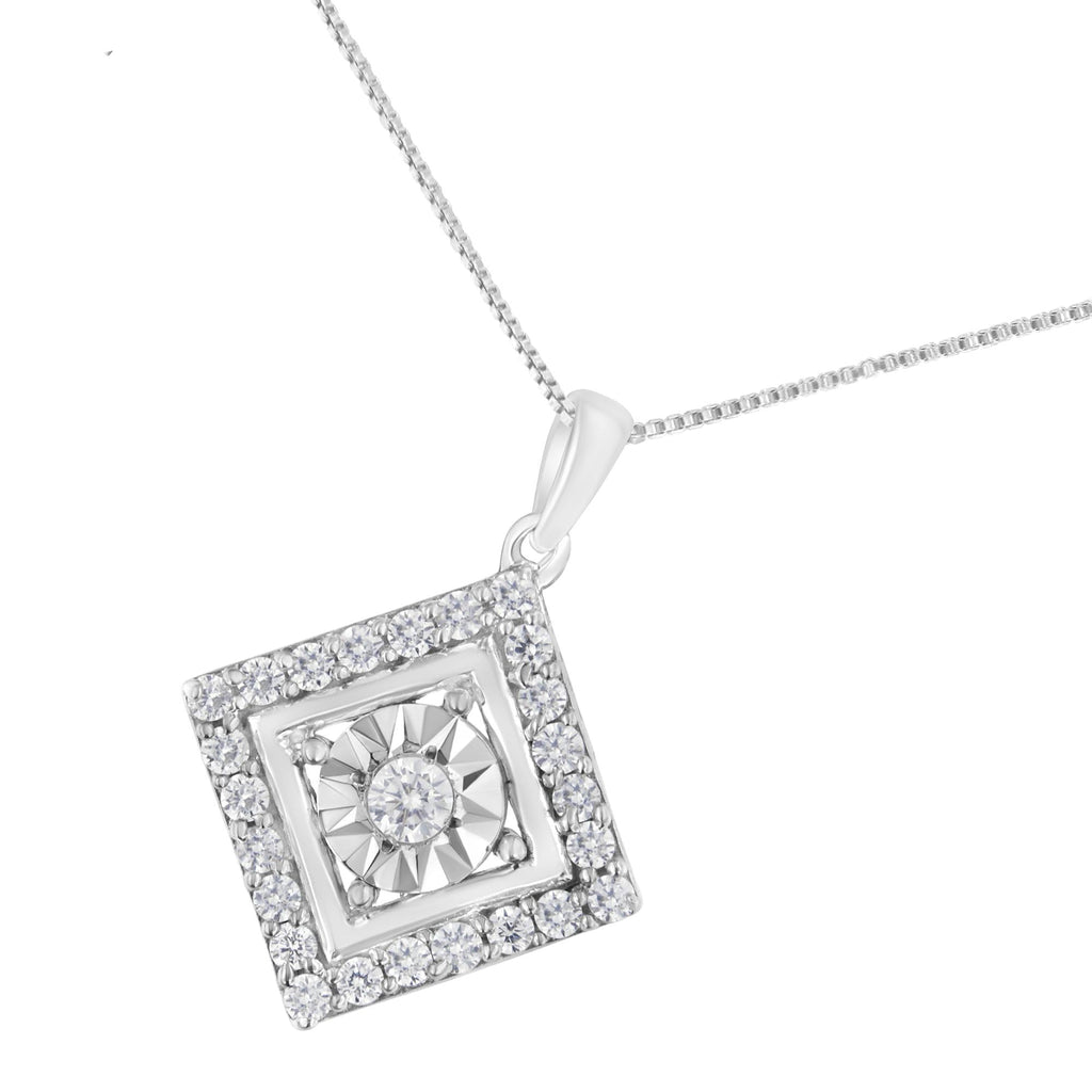 10KT White Gold 1/2 cttw Diamond Square Pendant Necklace (I-J Color, I2-I3 Clarity)-2