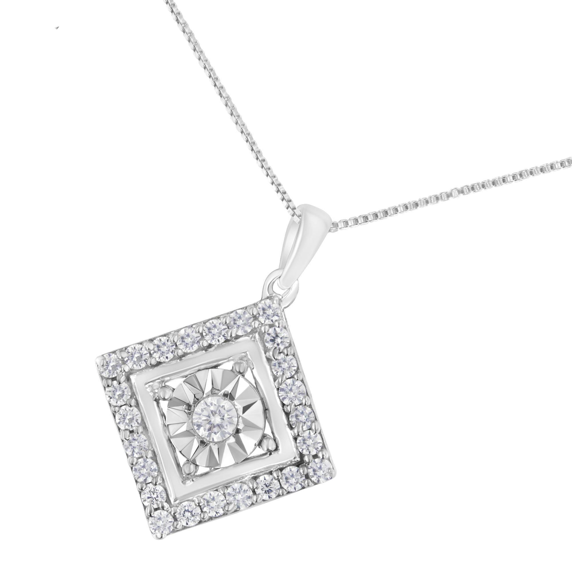 10KT White Gold 1/2 cttw Diamond Square Pendant Necklace (I-J Color, I2-I3 Clarity)-2