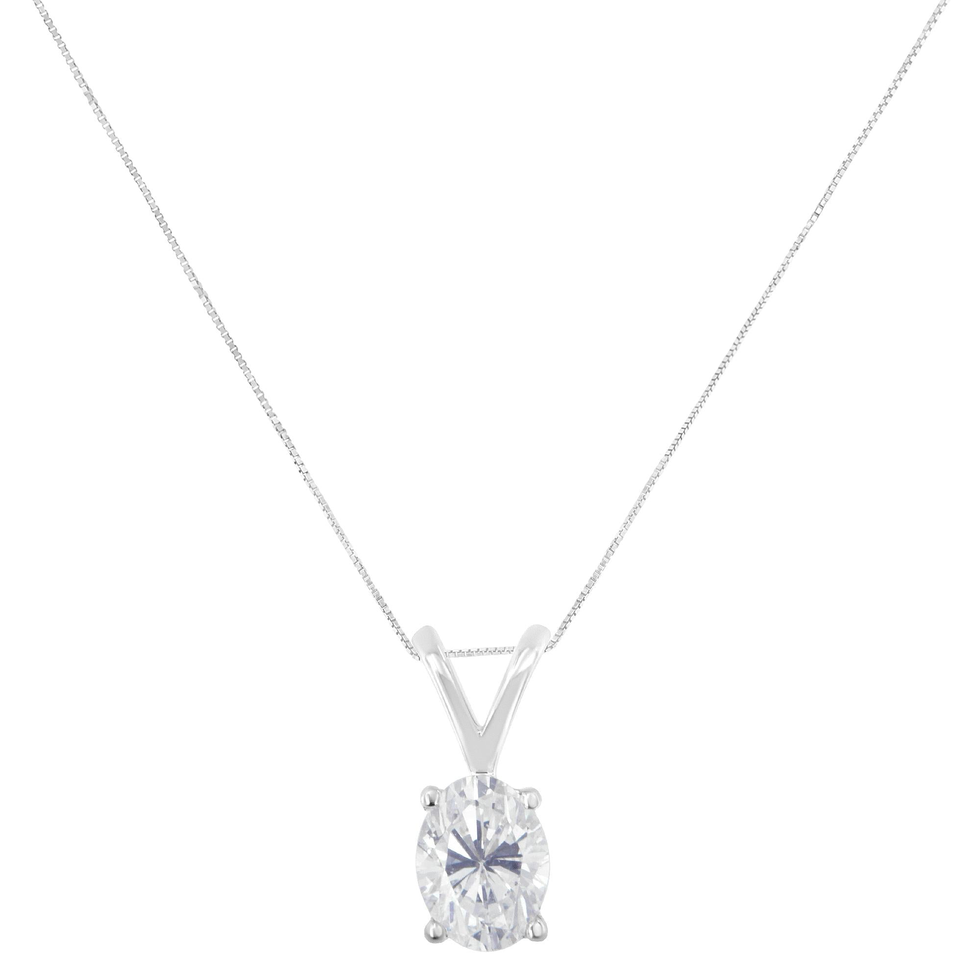 IGI Certified 10K White Gold 3/8 cttw Prong Set Diamond Oval Pendant Necklace (I-J Color, I1 Clarity) - Size 18"-2
