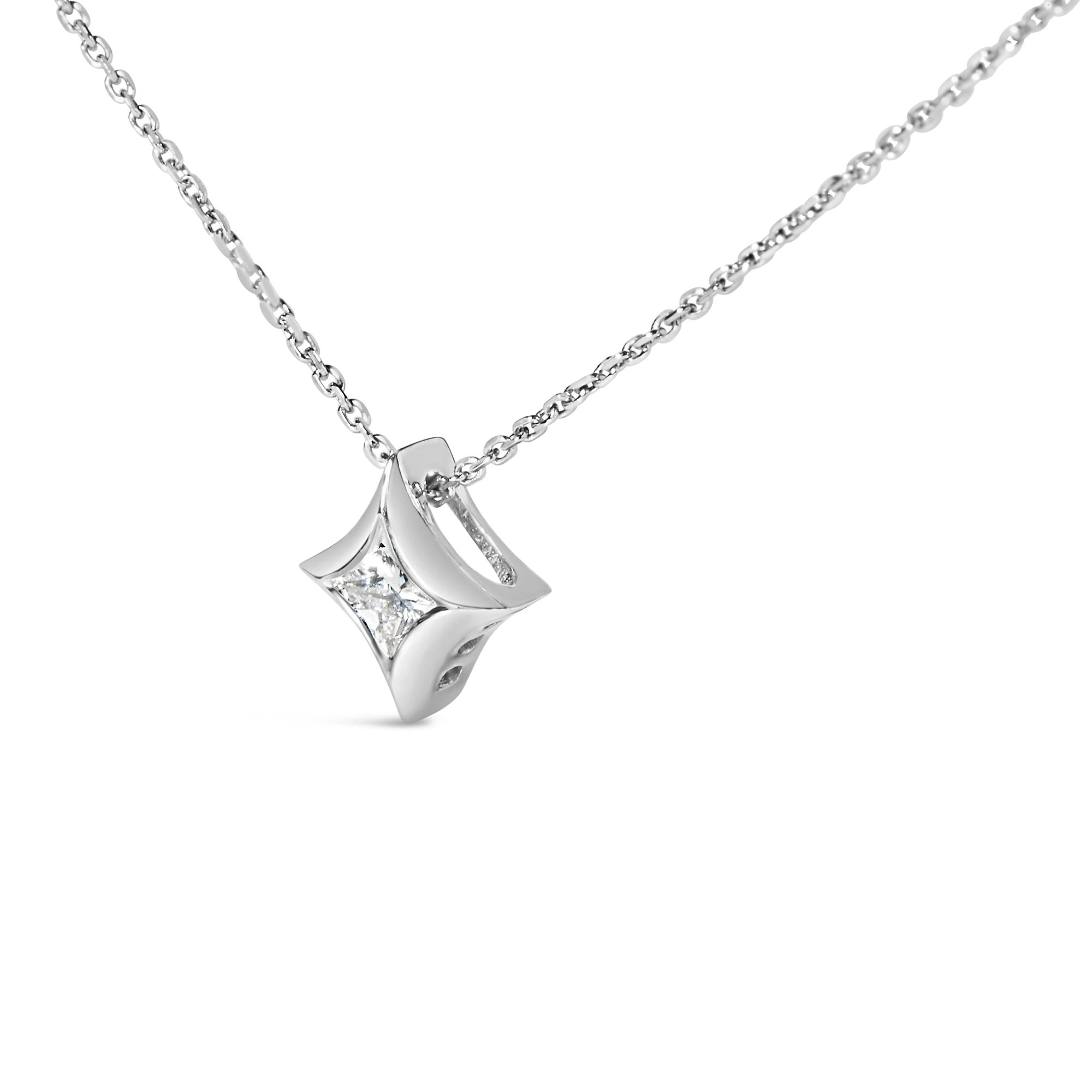 10K Gold 1/10 Cttw Bezel Set Solitaire Princess Cut Diamond Kite Shaped Pendent Necklace - 18" Inches-4