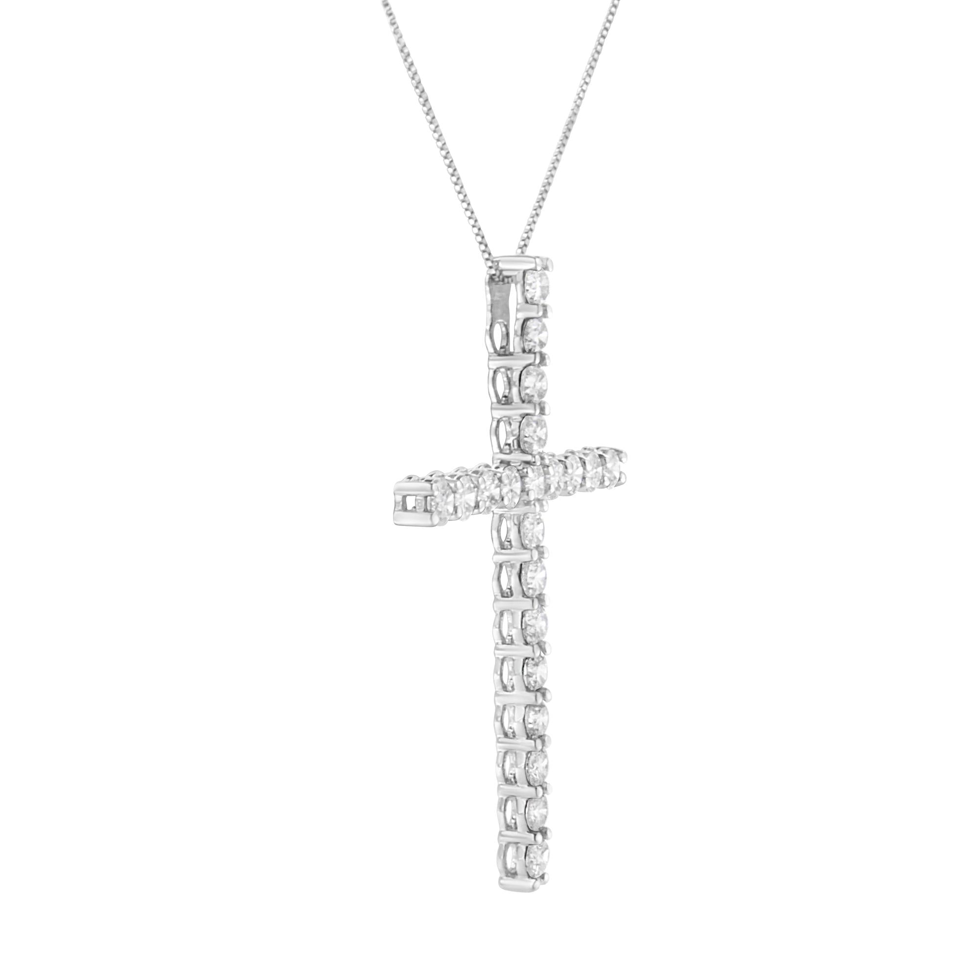 .925 Sterling Silver 4.0 Cttw Diamond 2-1/4" Cross Pendant with Box Chain Necklace (I-J Color, I1-I2 Clarity) - 18"-2