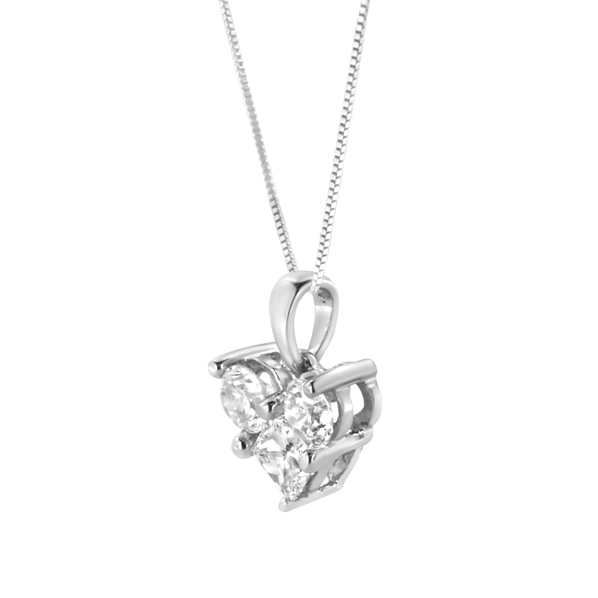 10K White Gold 1.0 Cttw Round-Cut and Princess-Cut Diamond Heart Shaped 18" Pendant Necklace (H-I Color, SI2-I1 Clarity)-2