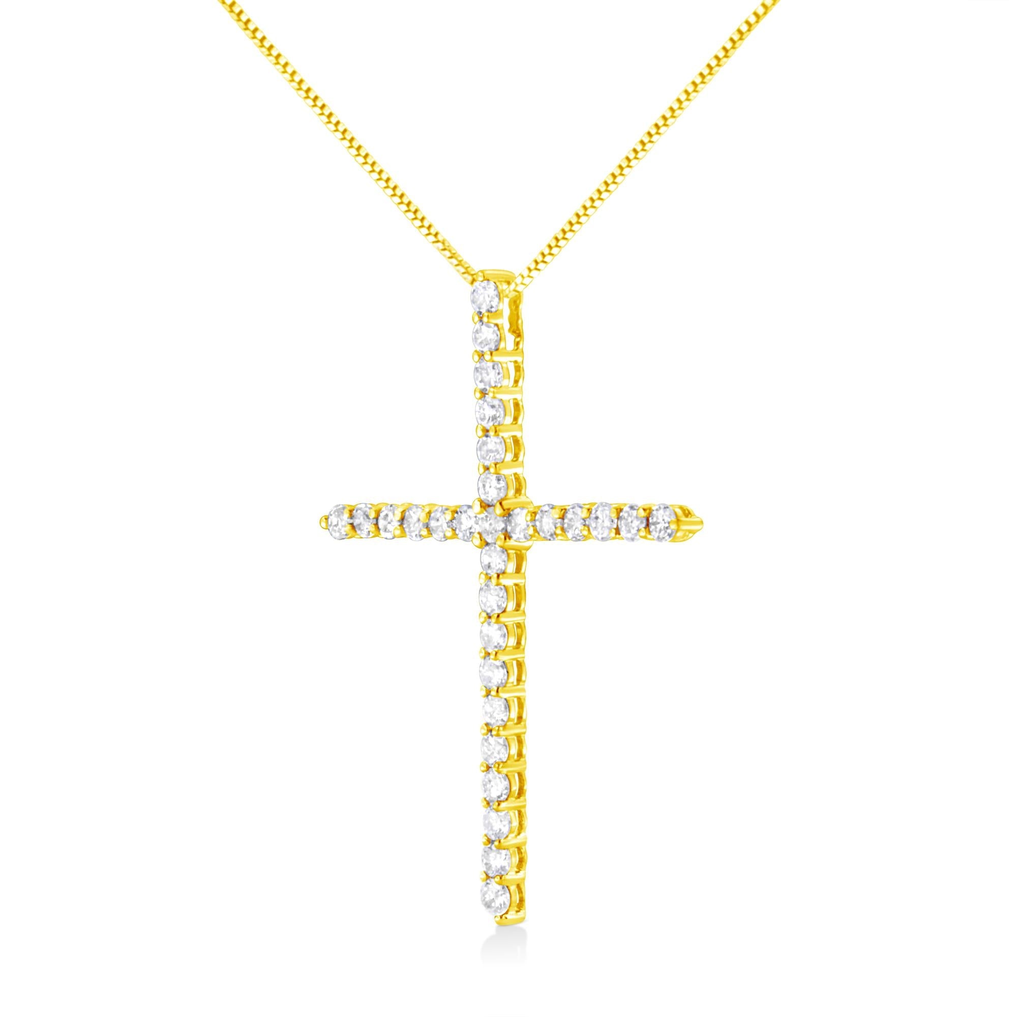 10K Yellow Gold Plated .925 Sterling Silver 3.0 Cttw Prong-Set Round Brilliant Cut Diamond Cross 18" Pendant Necklace (J-K Color, I1-I2 Clarity)-2