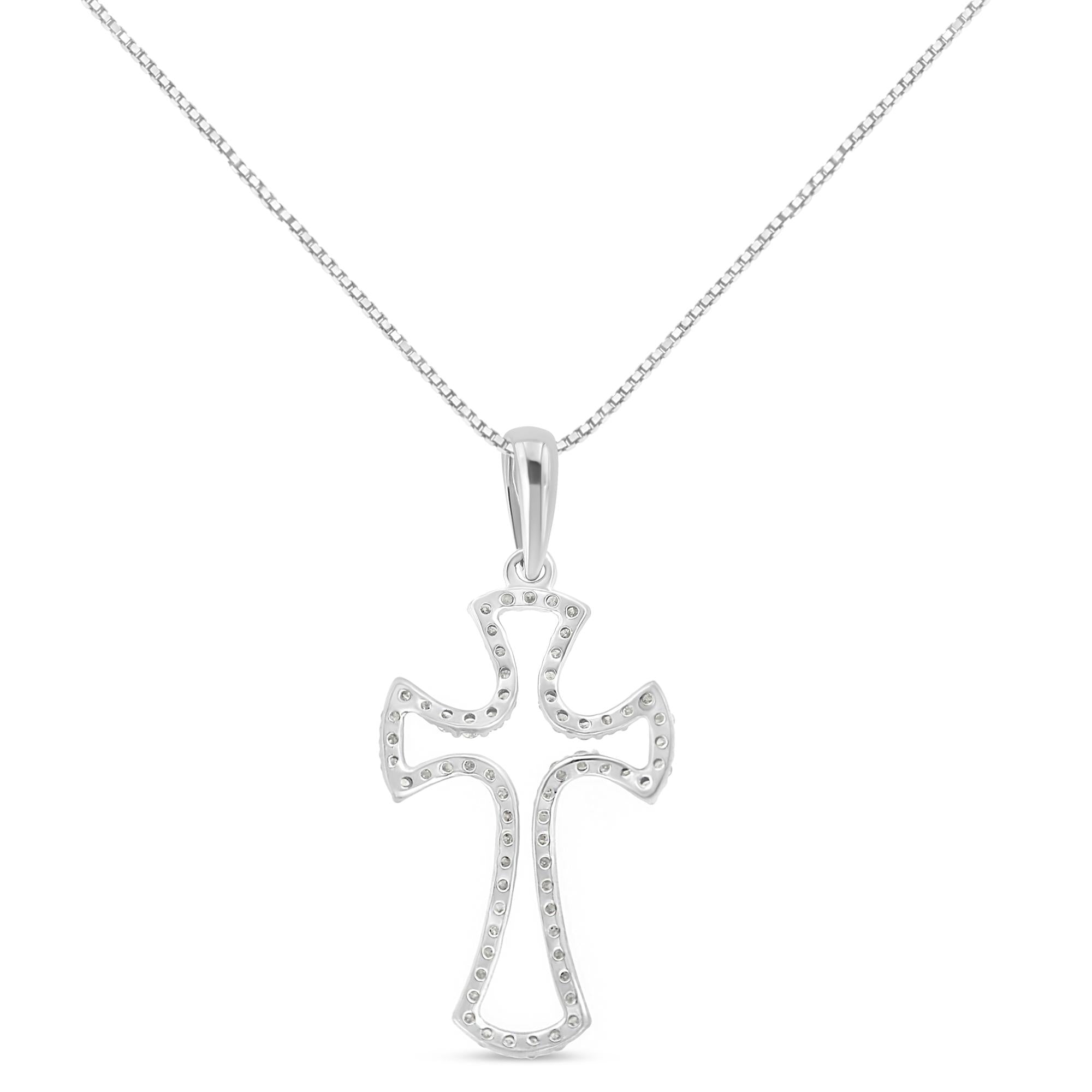.925 Sterling Silver 1/3 Cttw Diamond Framed Open Cross 18" Pendant Necklace (J-K Color, I2-I3 Clarity)-2