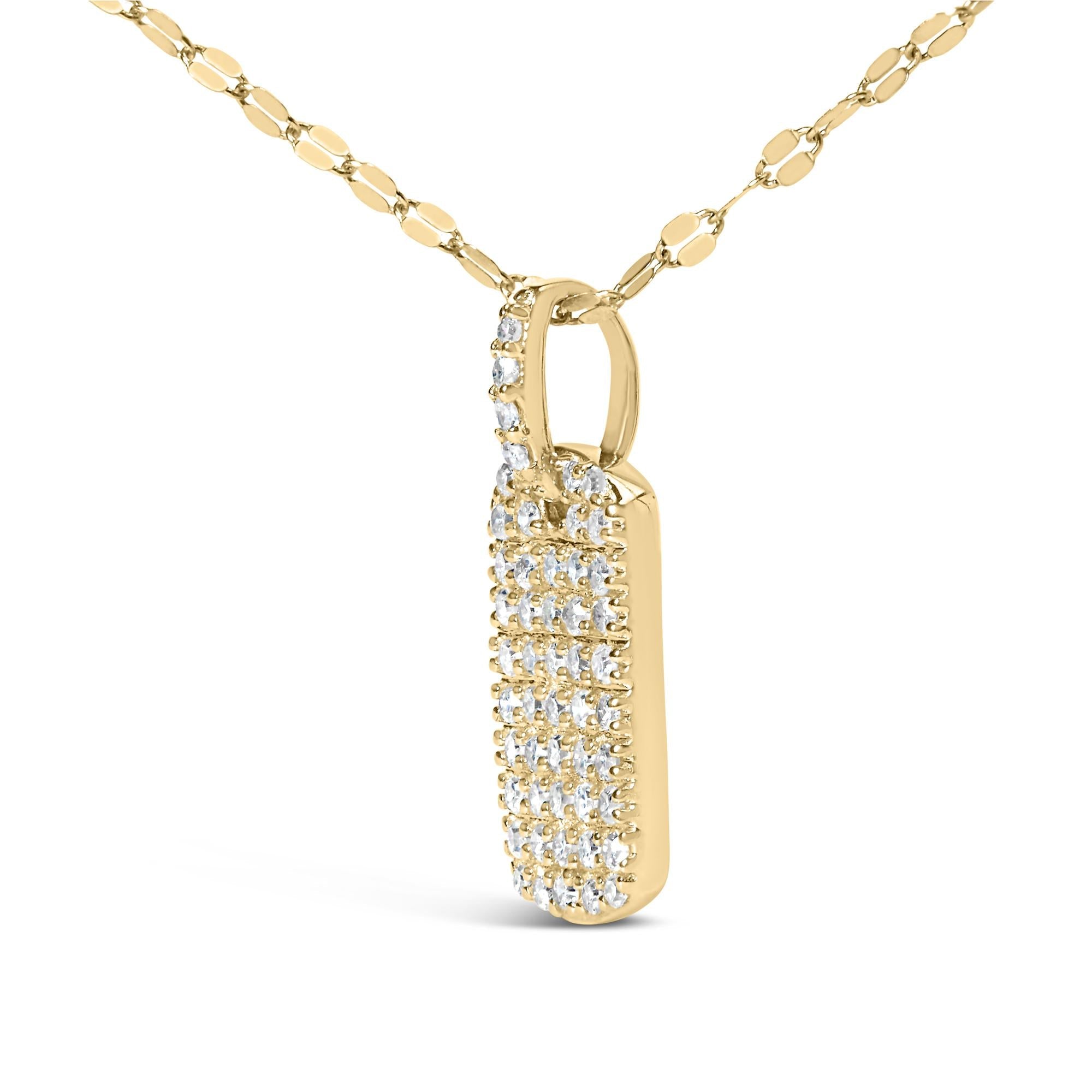18K Yellow Gold Plated.925 Sterling Silver 1/3 Cttw Diamond Studded Dog Tag 18" Pendant Necklace (I-J Color, I2-I3 Clarity)-2
