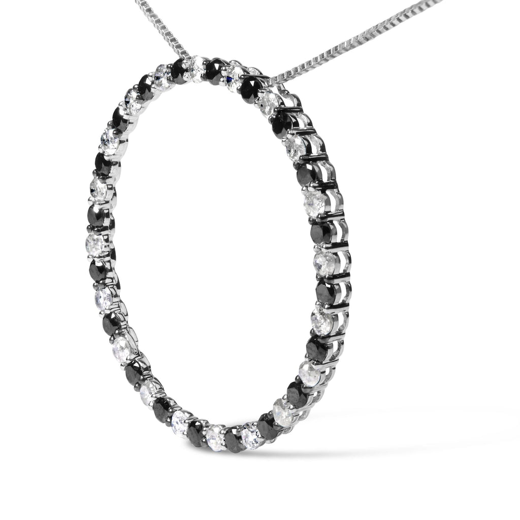 .925 Sterling Silver 2.0 Cttw Alternating Black and White Diamond Open Hoop Circle Pendant Necklace (H-I Color, I2-I3 Clarity) - 18" Inches-2