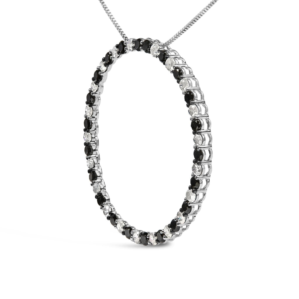 .925 Sterling Silver 3.0 Cttw Alternating Black and White Diamond Open Hoop Circle Pendant Necklace (H-I Color, I3 Clarity) - 18" Inches-2