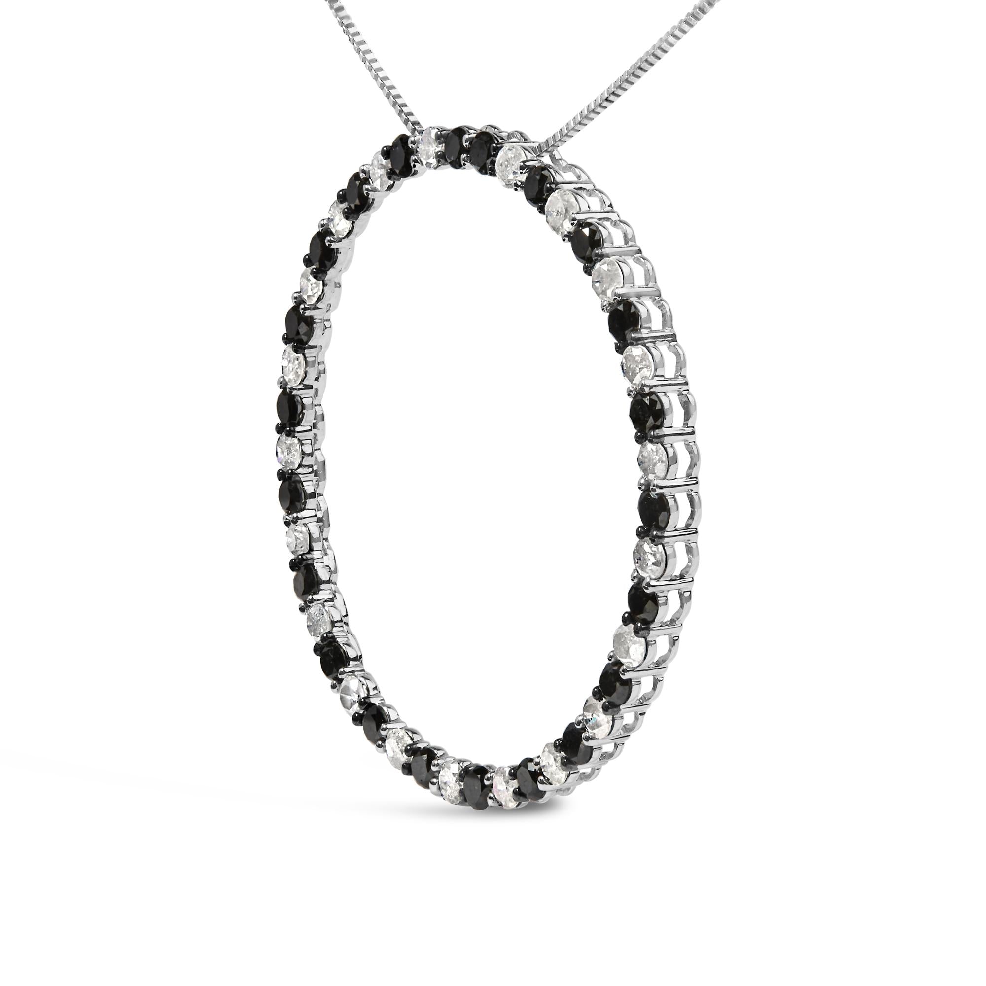 .925 Sterling Silver 3.0 Cttw Alternating Black and White Diamond Open Hoop Circle Pendant Necklace (H-I Color, I3 Clarity) - 18" Inches-2