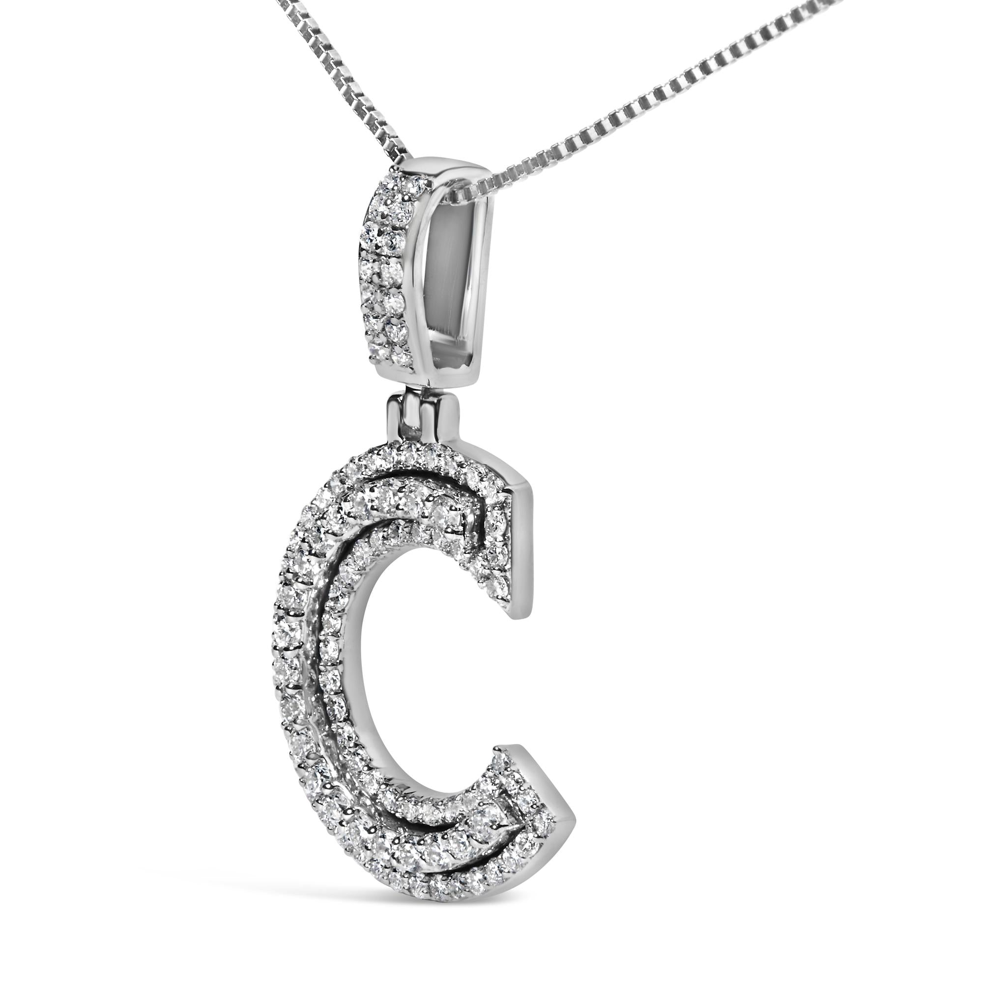 .925 Sterling Silver 4/5 Cttw Round Lab-Grown Diamond "C" Pendant Necklace - 18" (F-G Color, VS2-SI1 Clarity)-2