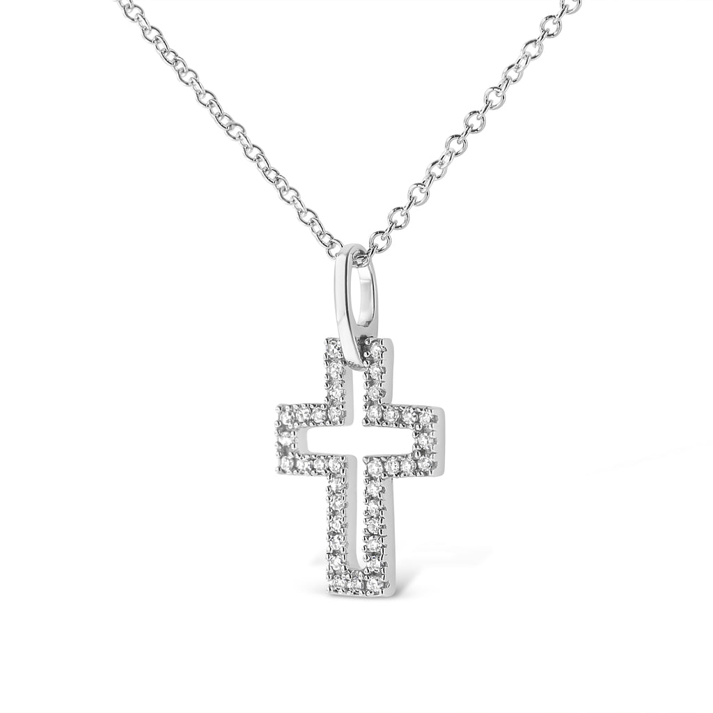 .925 Sterling Silver 1/10 cttw Pave-Set Round-Cut Diamond Open Cross 18" Pendant Necklace (I-J Color, I1-2 Clarity)-2