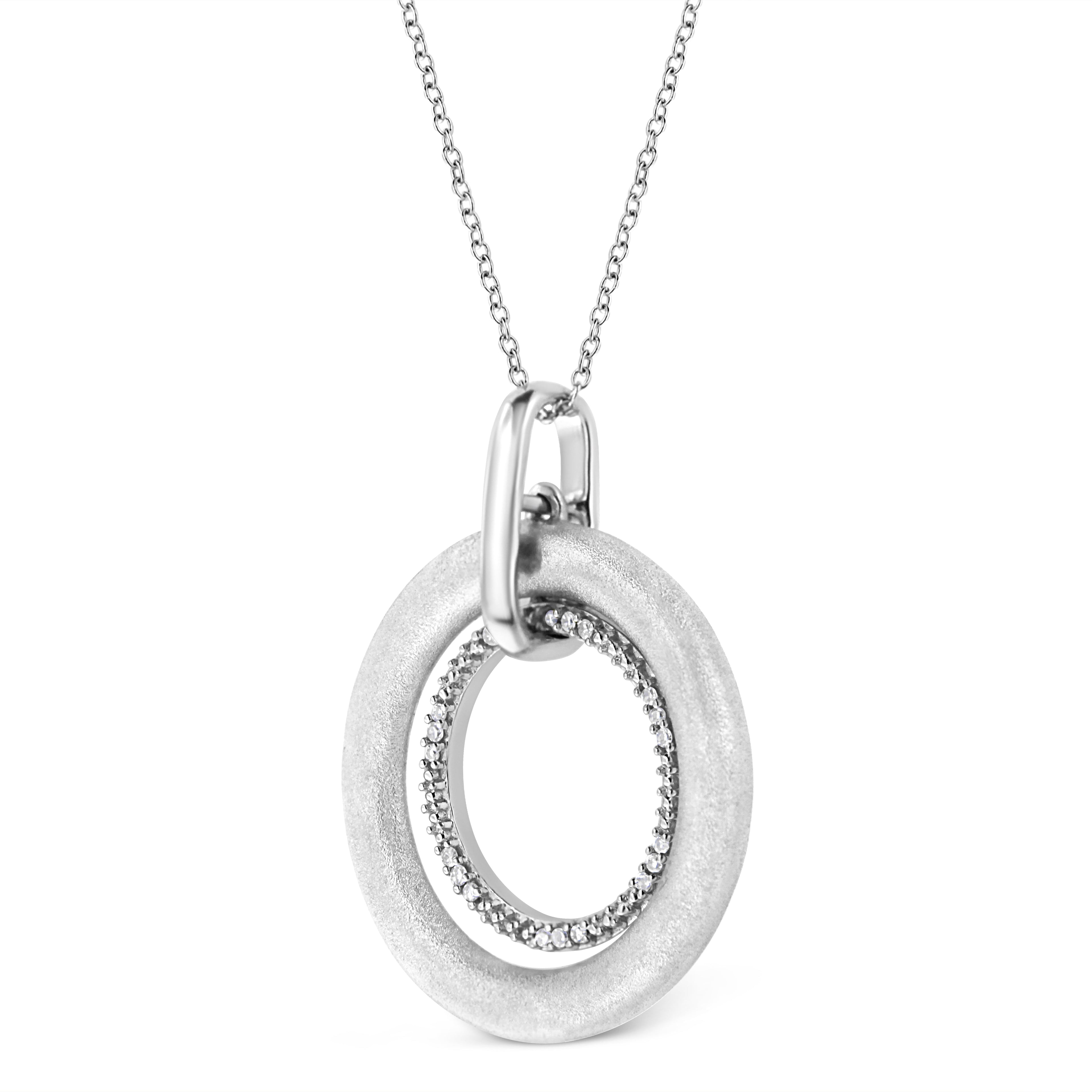 .925 Sterling Silver Prong-Set Diamond Accent Satin Finished Double Circle 18" Pendant Necklace (I-J Color, I1-I2 Clarity)-2