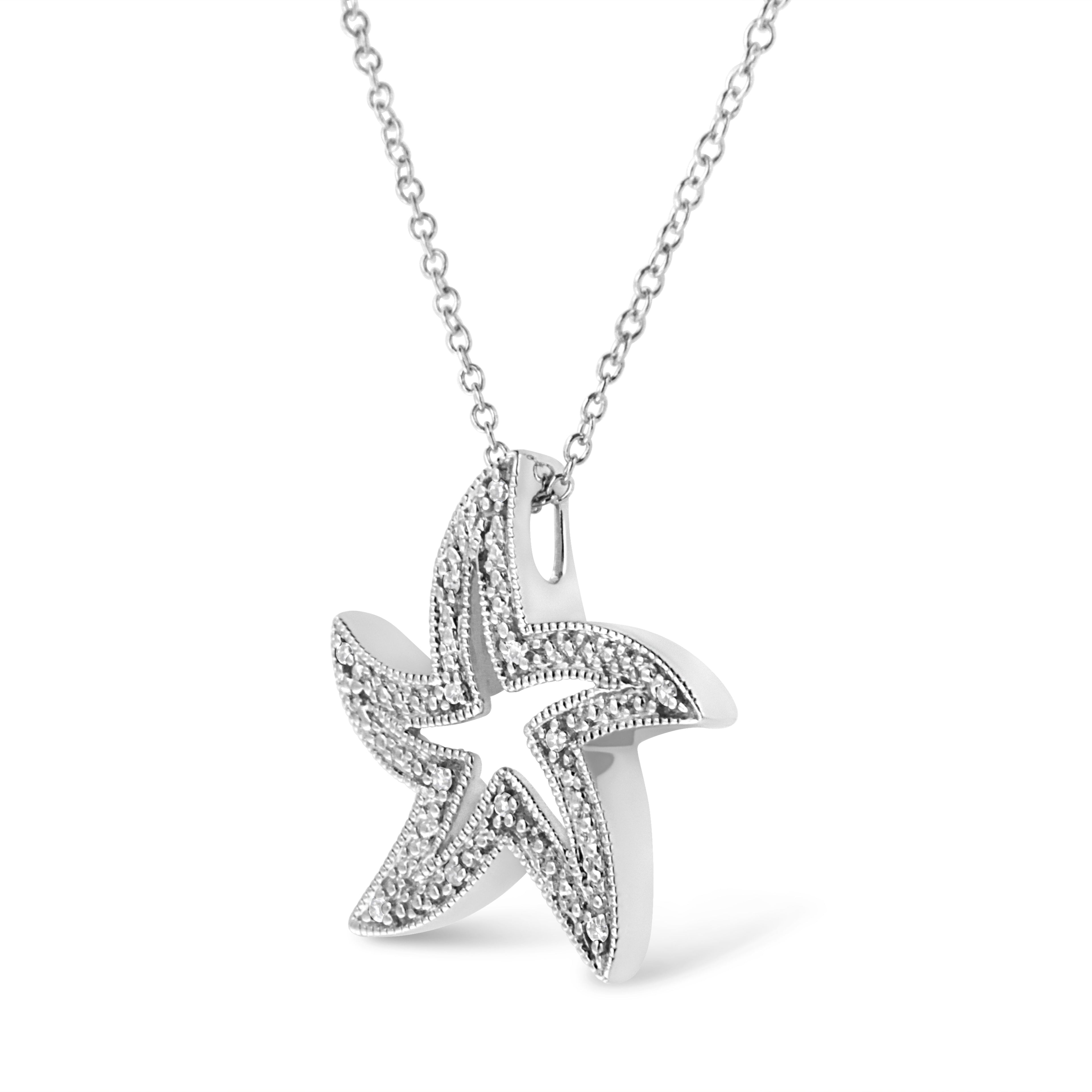 .925 Sterling Silver Prong-Set Diamond Accent Starfish 18" Pendant Necklace (I-J Color, I1-I2 Clarity)-2