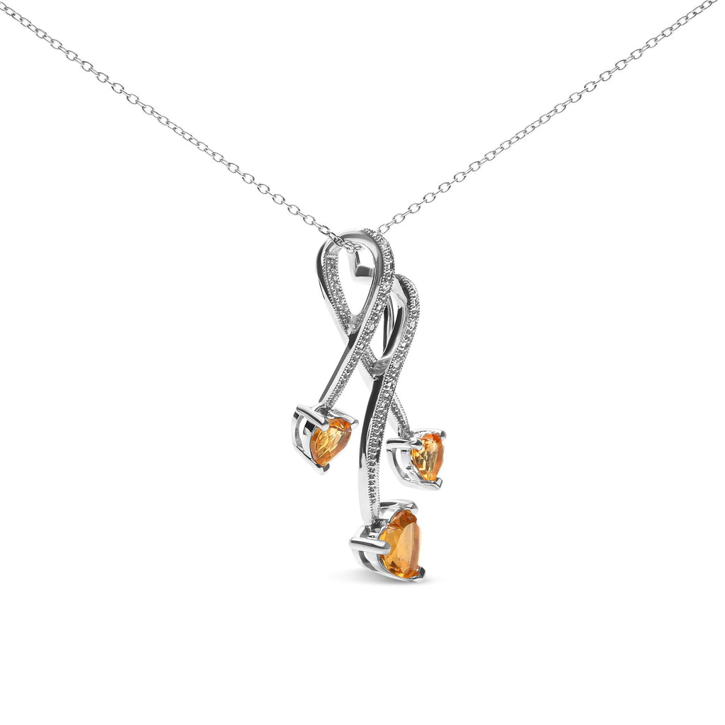 .925 Sterling Silver 3-Stone Heart Shape Citrine and Diamond Accent Spiral Drop 18" Pendant Necklace (H-I Color, SI1-SI2 Clarity)-2