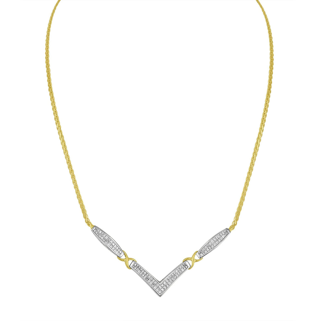 14K Yellow and White Gold 2.0 Cttw Princess Cut Diamond Flared and X-Station V Shaped 18” Franco Chain Statement Necklace (H-I Color, SI2-I1 Clarity)-2