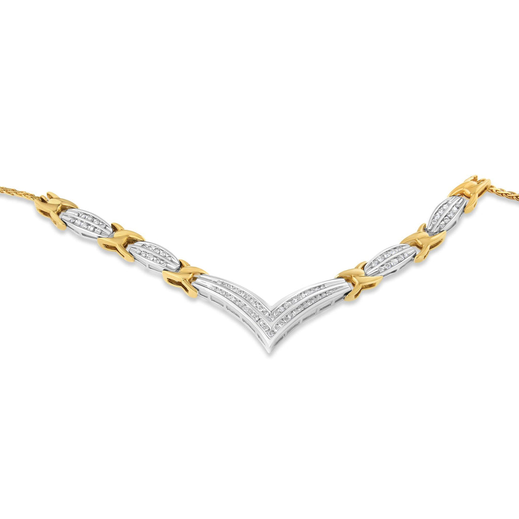 10K Yellow and White Gold 1.0 Cttw Round and Princess cut Diamond "V" Shape Statement Necklace (I-J Color, I1-I2 Clarity)-2