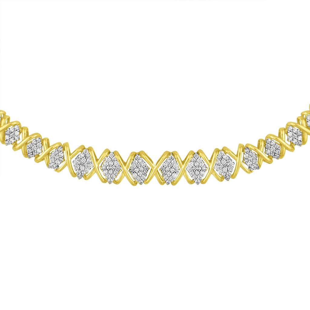 10K Yellow Gold 4 cttw Brilliant Round-Cut Diamond Graduating Riviera Statement Necklace (H-I Color, I2-I3 Clarity)-2