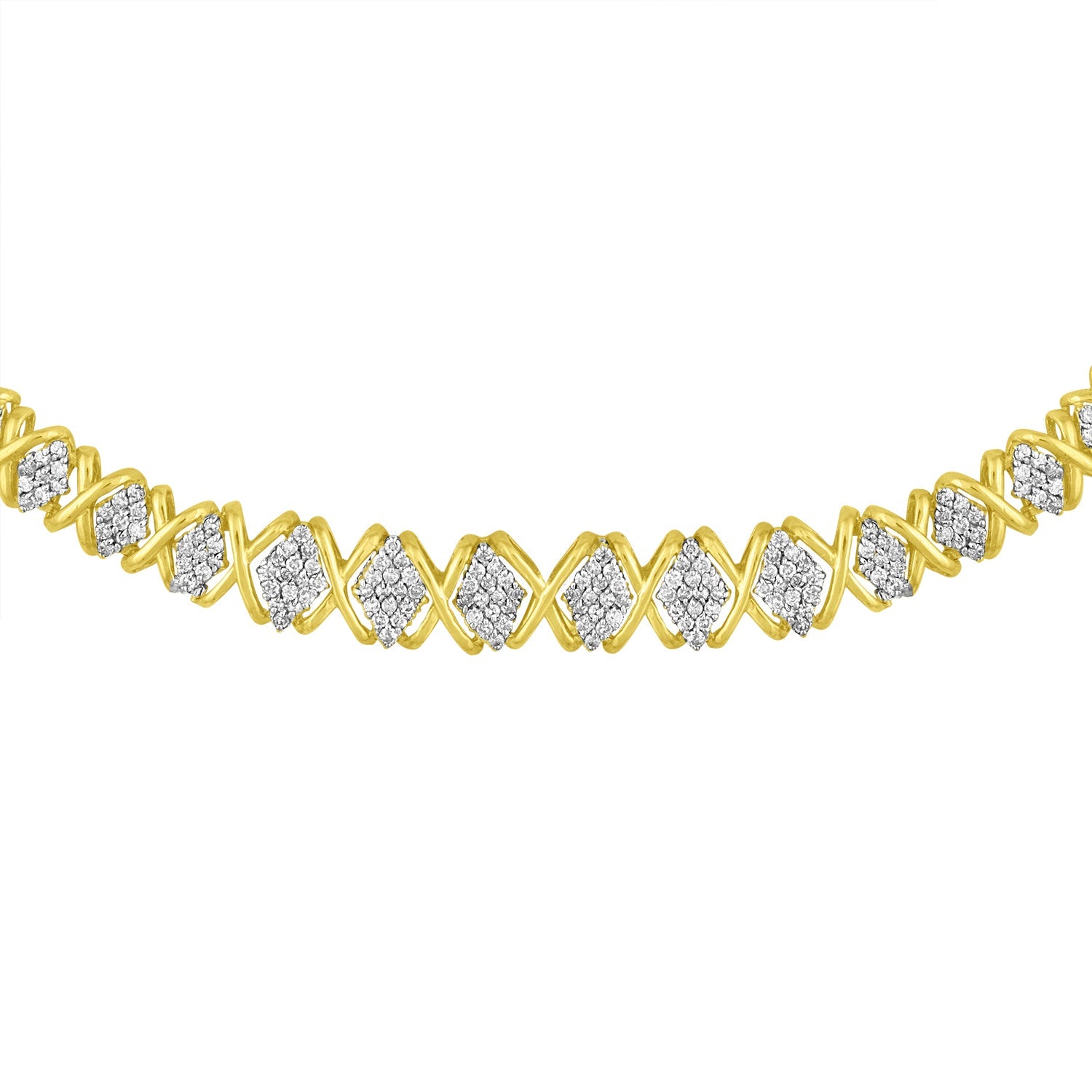 10K Yellow Gold 4 cttw Brilliant Round-Cut Diamond Graduating Riviera Statement Necklace (H-I Color, I2-I3 Clarity)-2