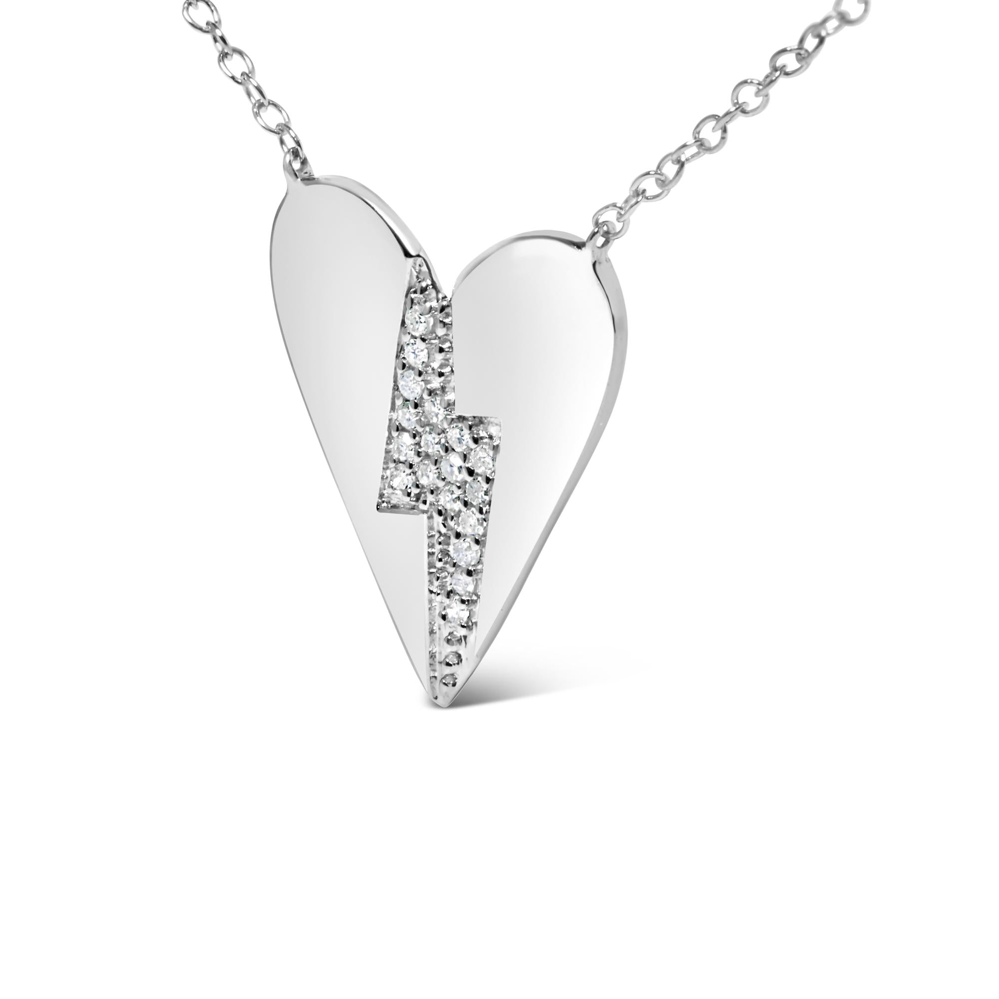.925 Sterling Silver Diamond Broken Heart Pendant Necklace (H-I Color, I1-I2 Clarity) - 18" Inches-2