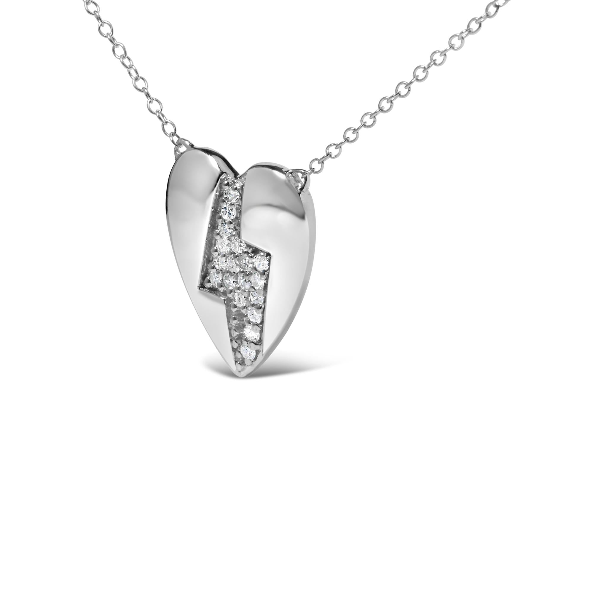 925 Sterling Silver 1/3 Ctw Diamond Heart and Lightning Bolt Pendant Necklace (H-I Color, SI1-SI2 Clarity) -  18" Inches-2