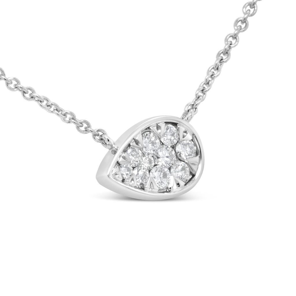 14K White Gold 1/4 Cttw Round Diamond Composite Teardrop Shape 18" Pendant Necklace - (G-H Color, SI2-I1 Clarity)-2