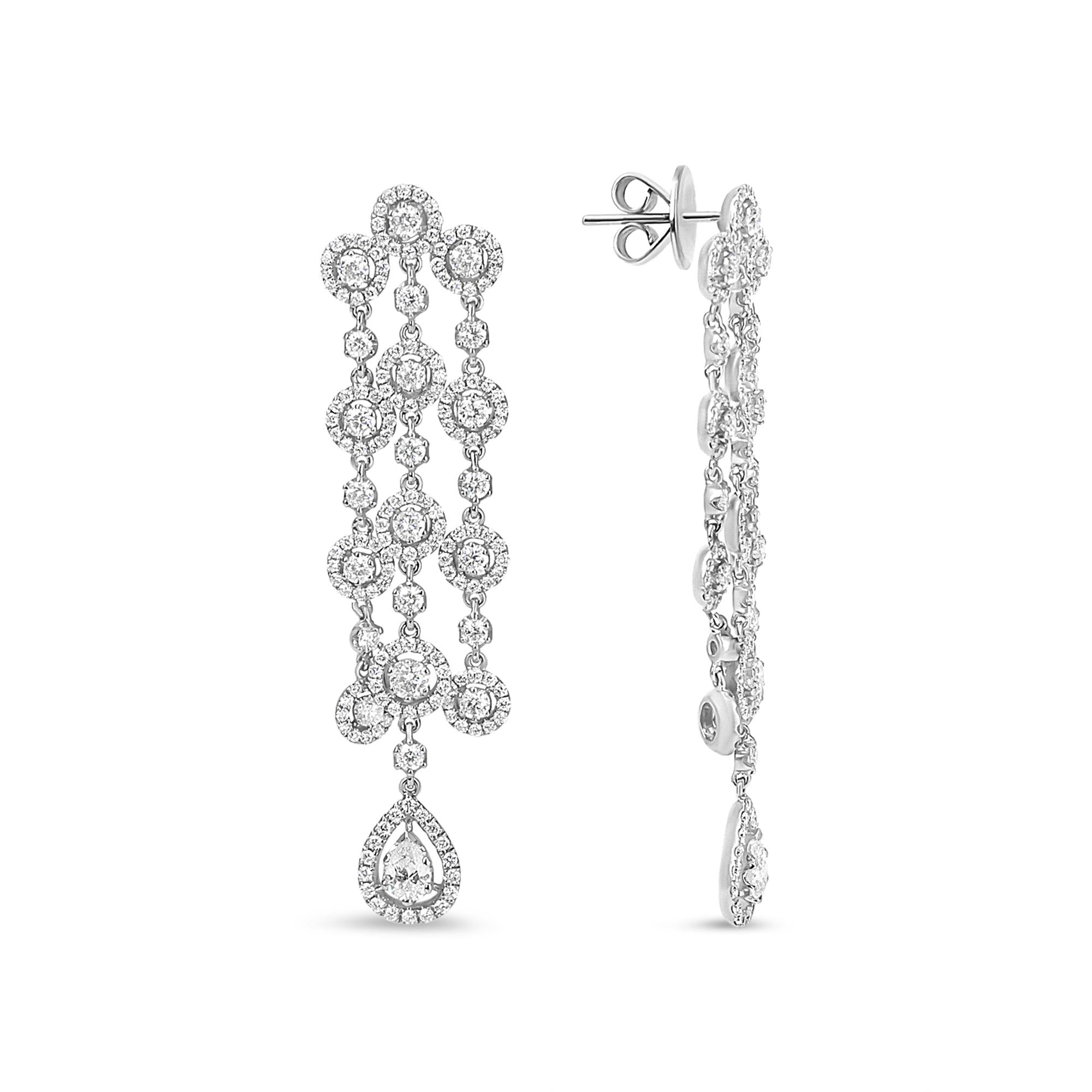 18K White Gold 4 3/4 Cttw Diamond Double Teardrop Waterfall Dangle Earrings (H-I Color, VS1-VS2 Clarity)-2