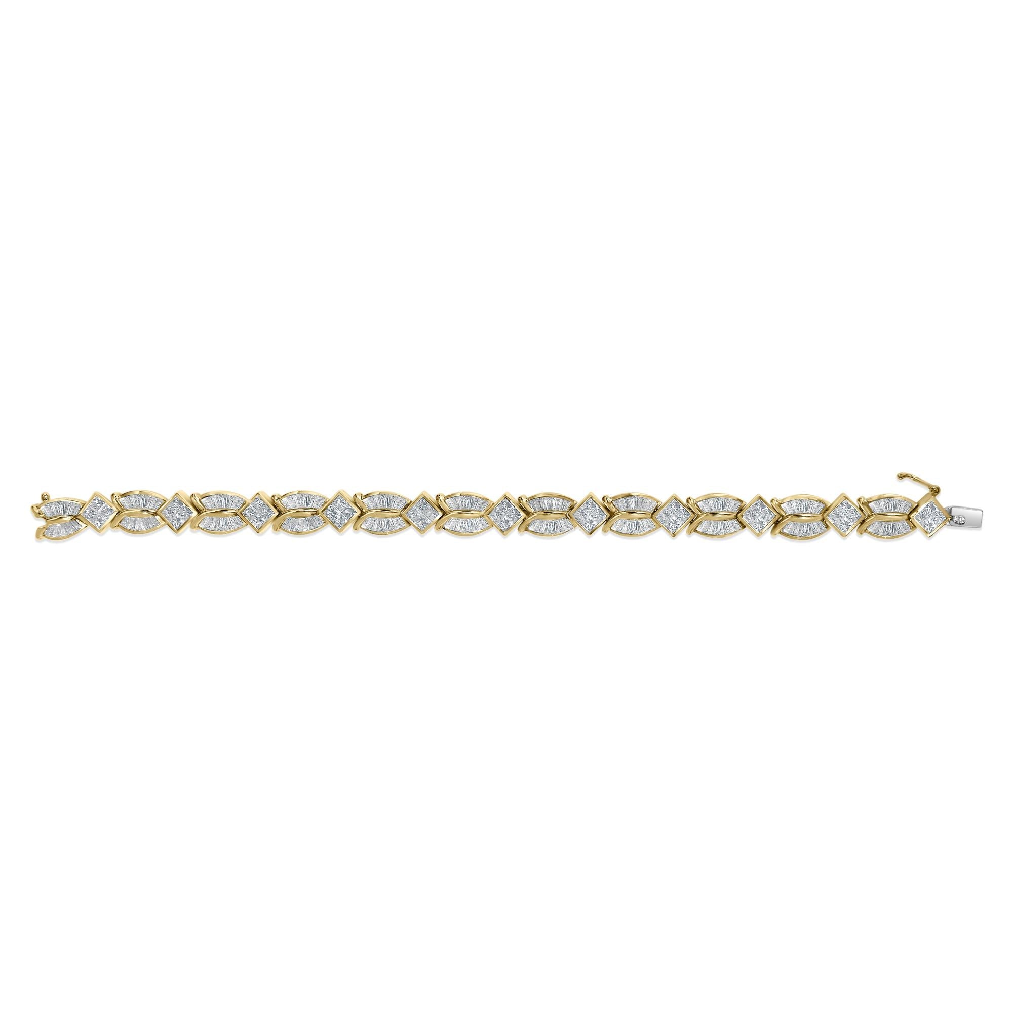 14K Yellow Gold 8 1/5 Cttw Baguette and Princess-Cut Diamond Geometric Twist Link Bracelet (G-H Color, VS1-VS2 Clarity) - Size 7"-2