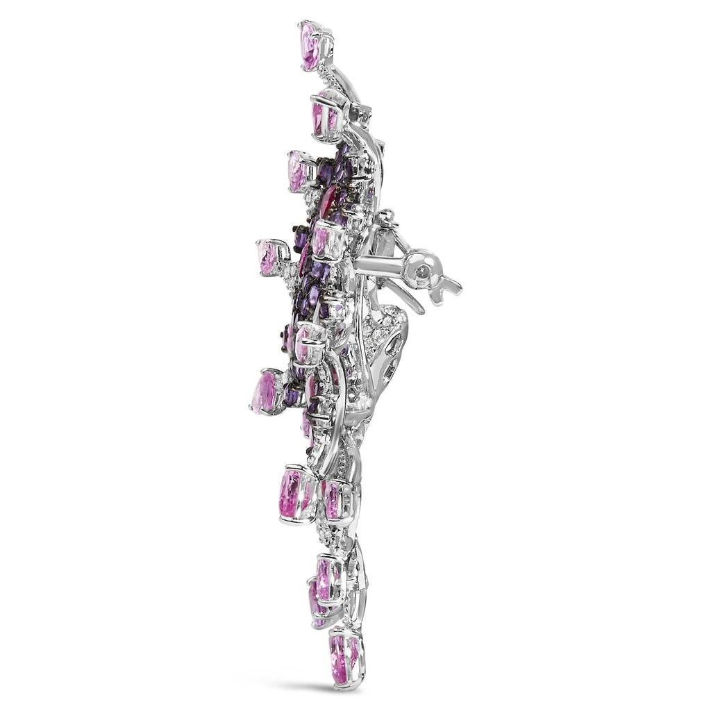 18K White Gold 1.00 Cttw Diamond, Ruby  Sapphire, and Amethyst Mixed Gemstone Butterfly Brooch Pin (G-H Color, VS1-VS2 Clarity)-2