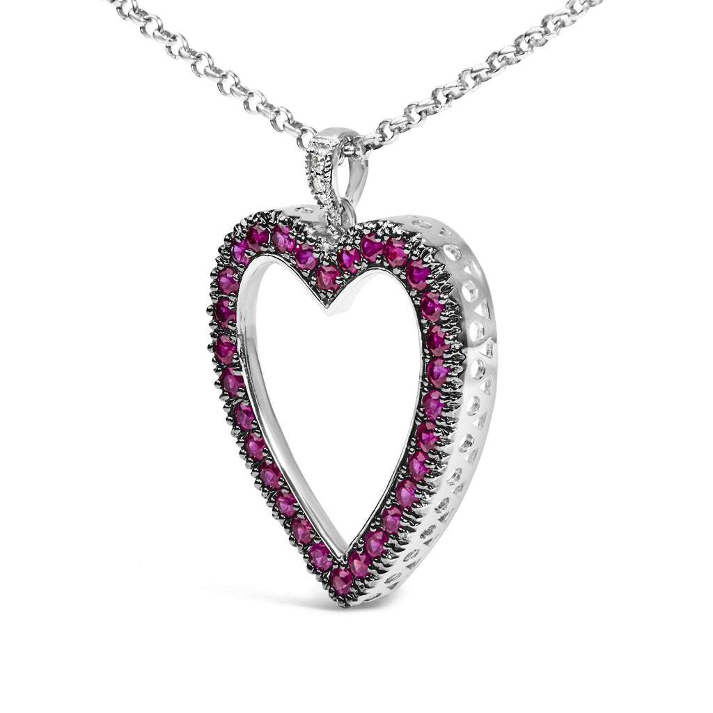 18K 1/3 Cttw Diamond and Red Ruby Open Heart with Black Rhodium 18" Pendant Necklace (G-H Color, VS2-SI1 Clarity)-2